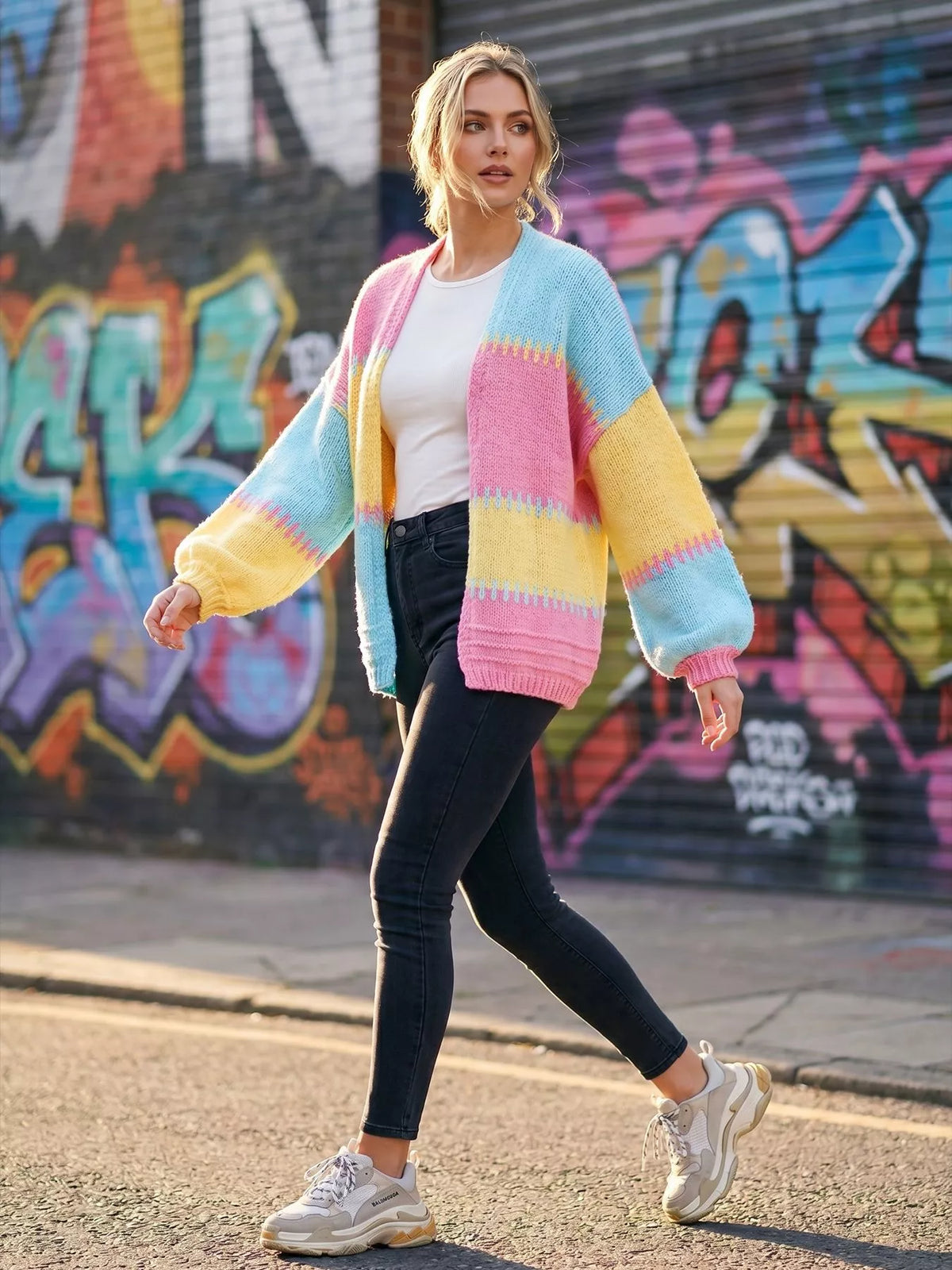Color block V neck cardigan