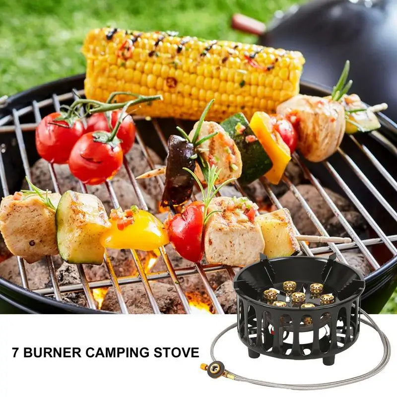 7 Core Strong Fire Power Camping Stove Portable Tourist Gas Burner Windproof Outdoor Stoves Hiking Barbecue BBQ Cooking Cookware