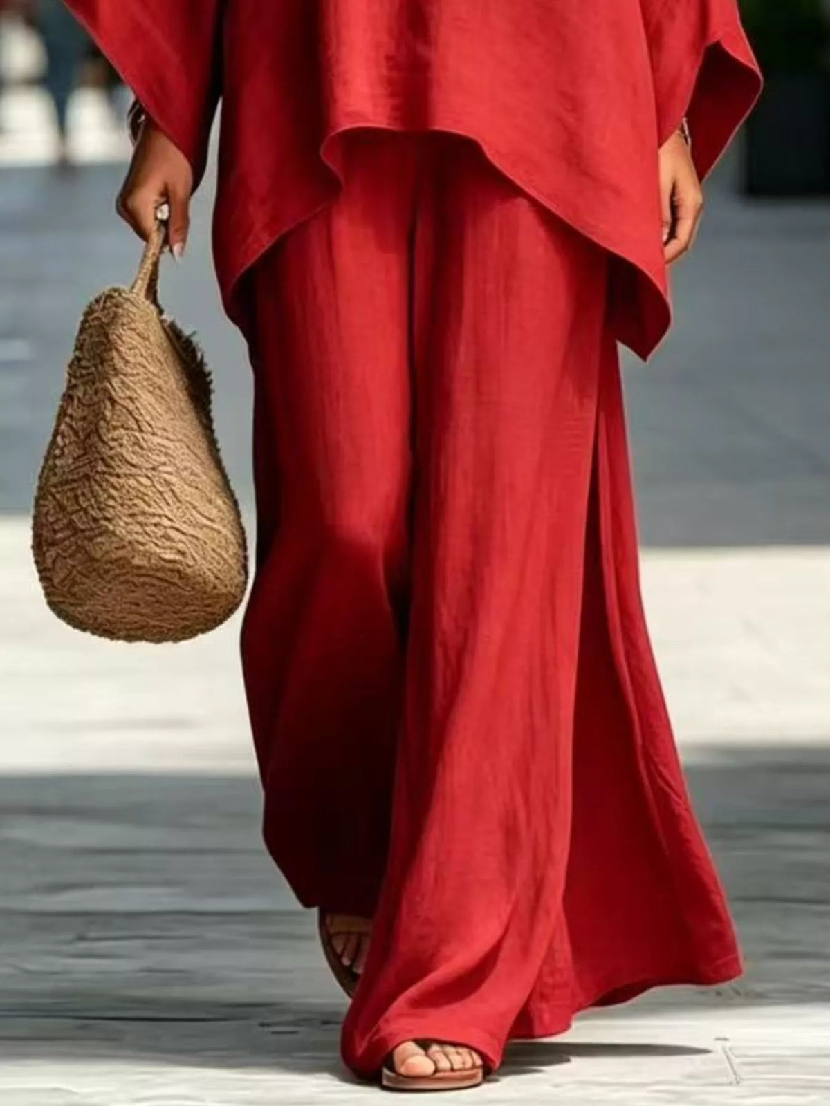 Batwing sleeve top and wide-leg pants set