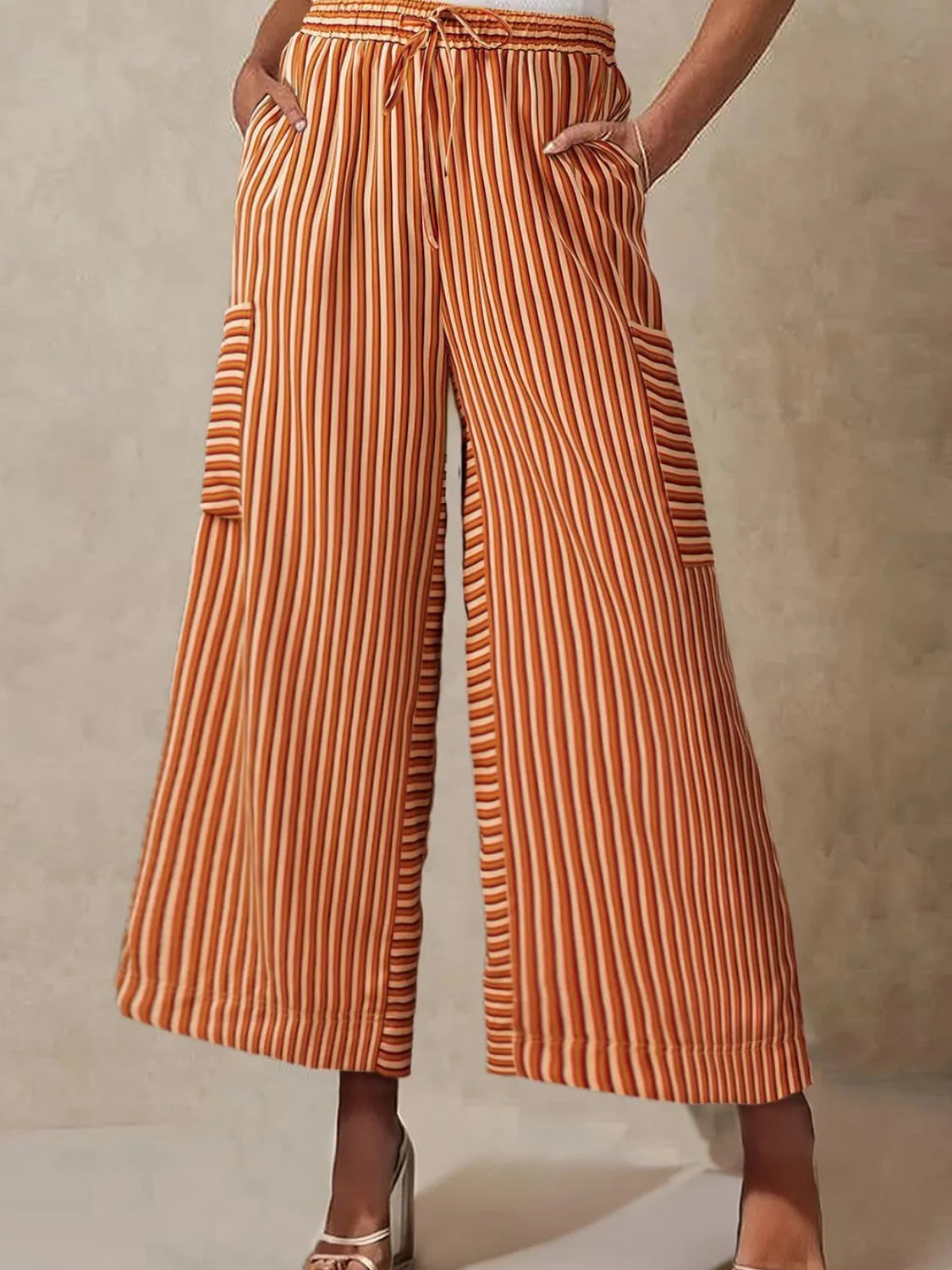 Contrast striped wide leg pants, Ochre
