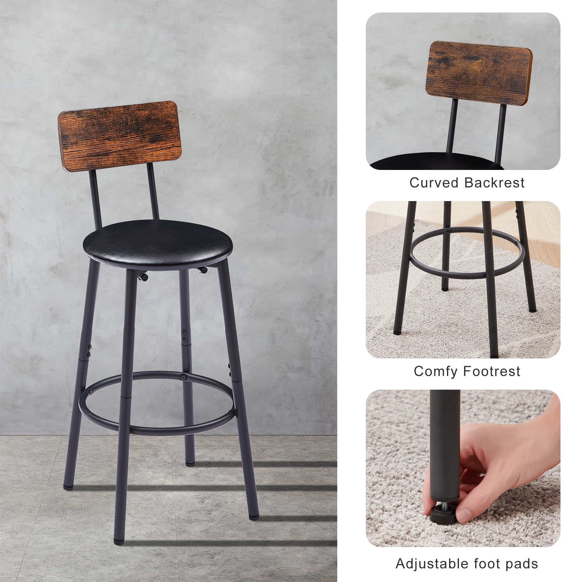 Bar Table Set with 4 Bar stools PU Soft seat with backrest Rustic Brown 47.24'' L x 23.62'' W x 35.43'' H