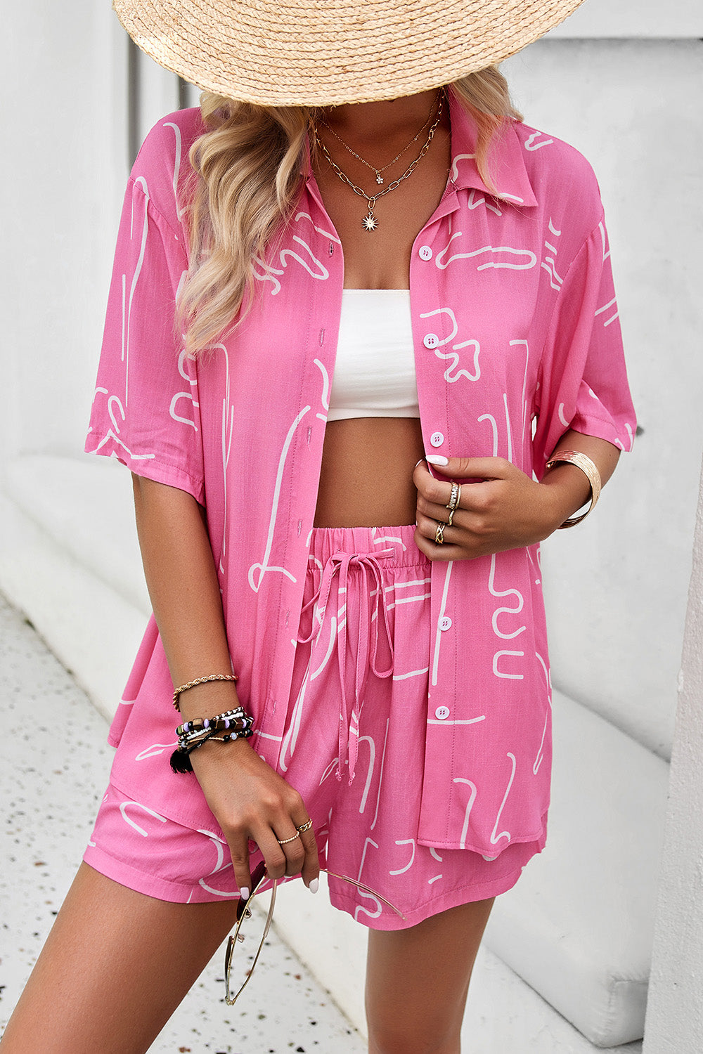 Devine Printed Button Up Shirt and Shorts Set