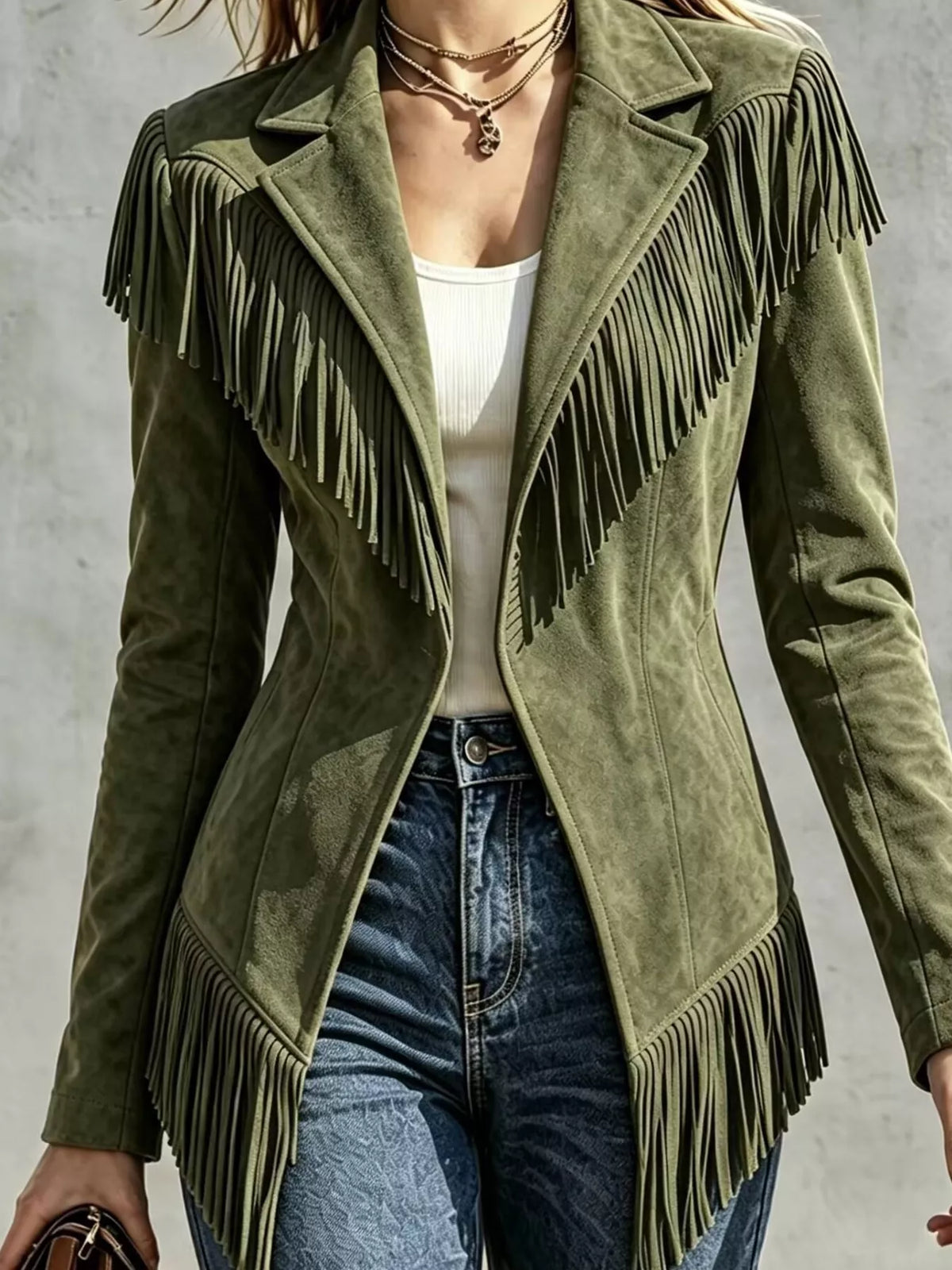 Western fringe jacket – moss
