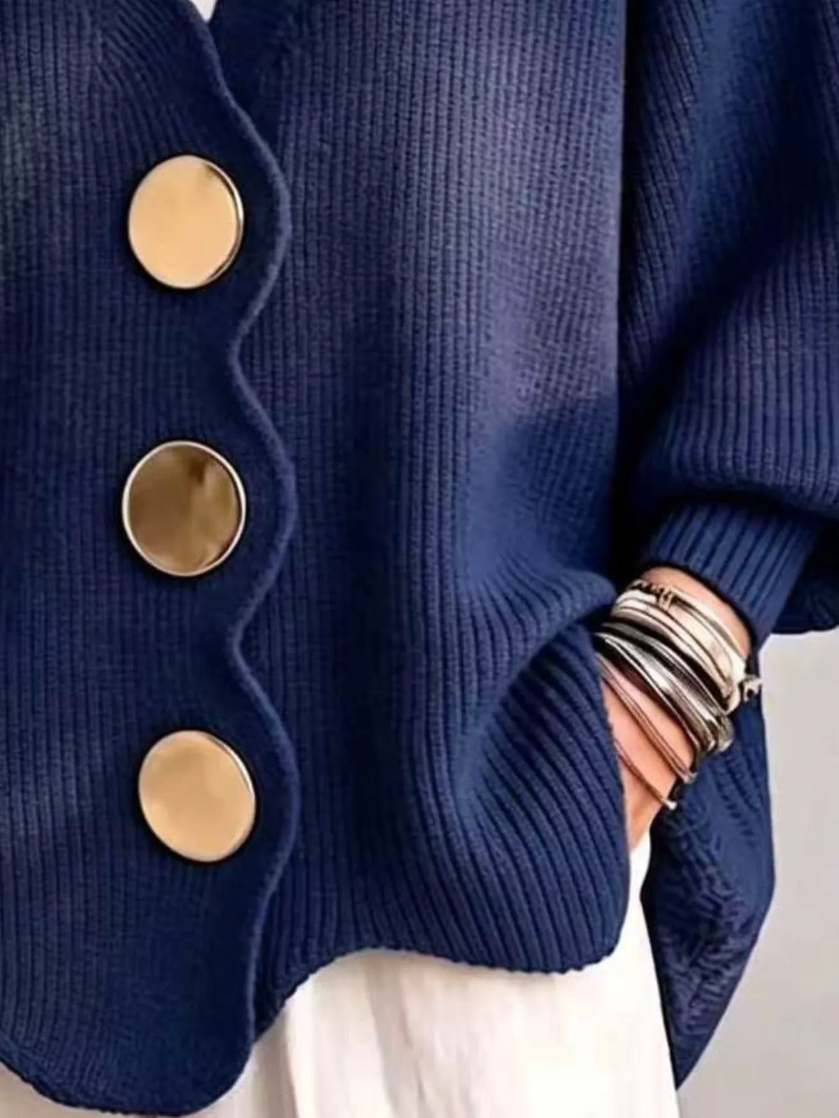 Scalloped-edge oversized button-down cardigan