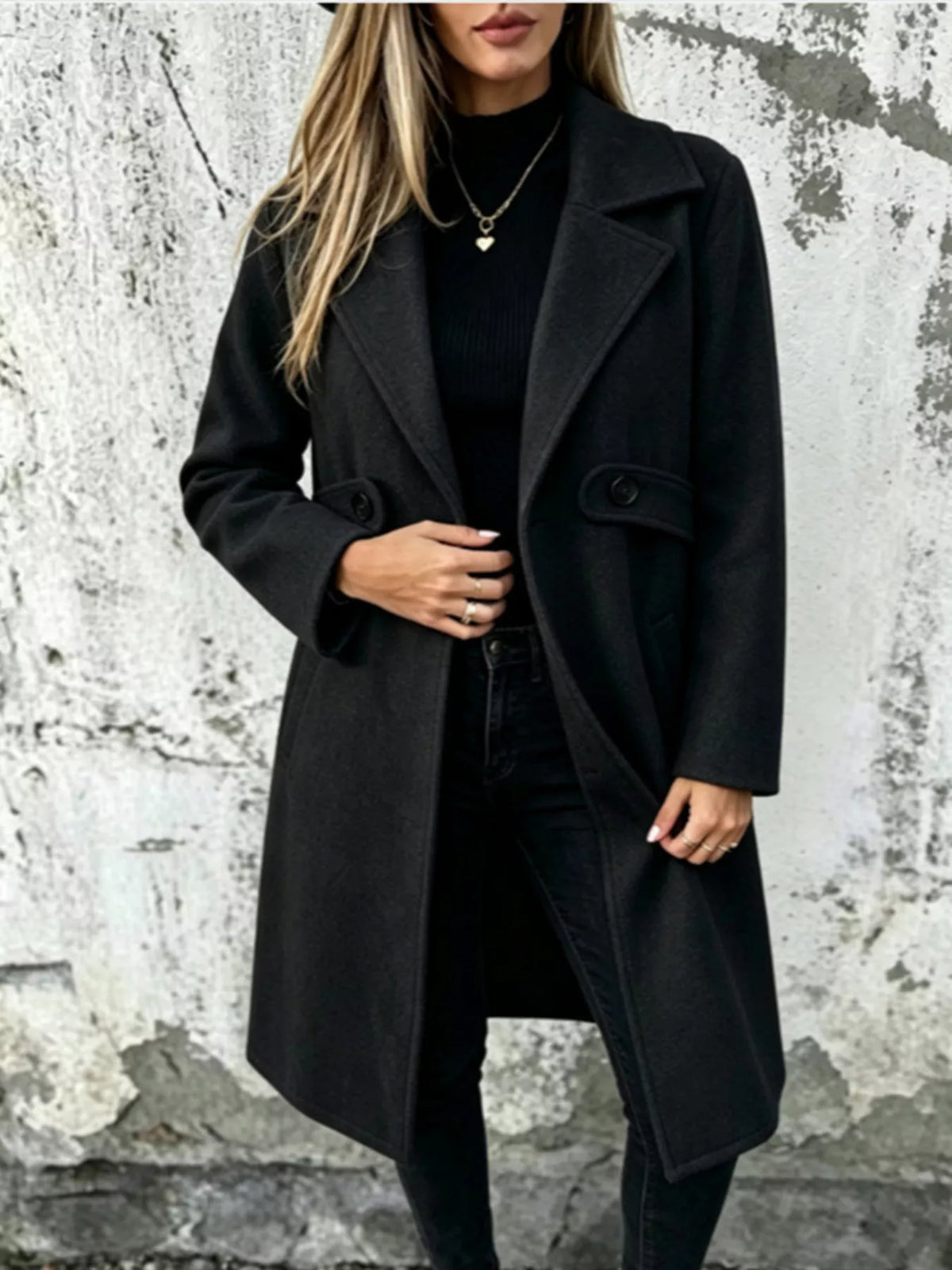 Lapel collar longline overcoat, Dark Gray