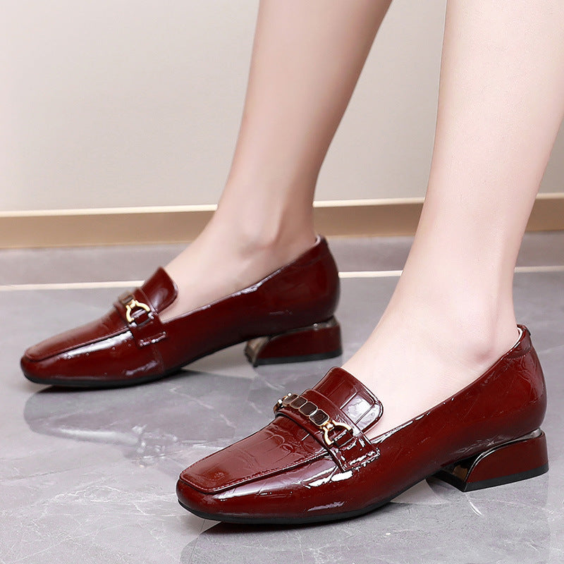 Square-toe patent loafers