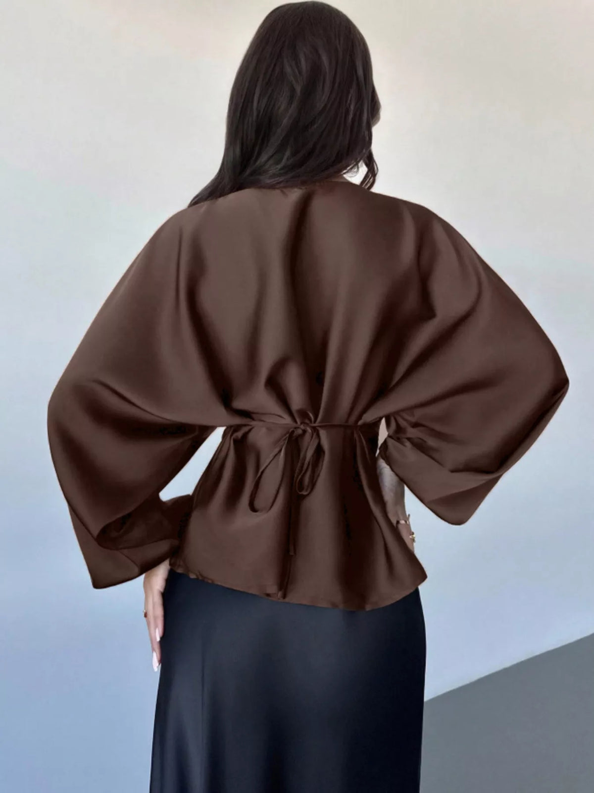 Back tie long sleeve blouse