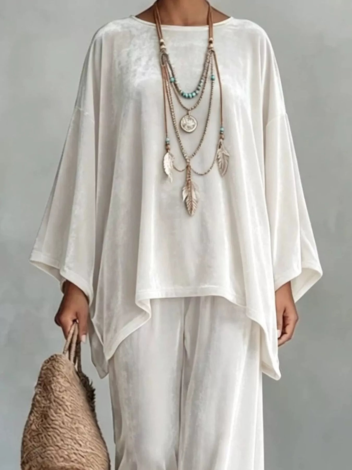 Asymmetric top and pants set