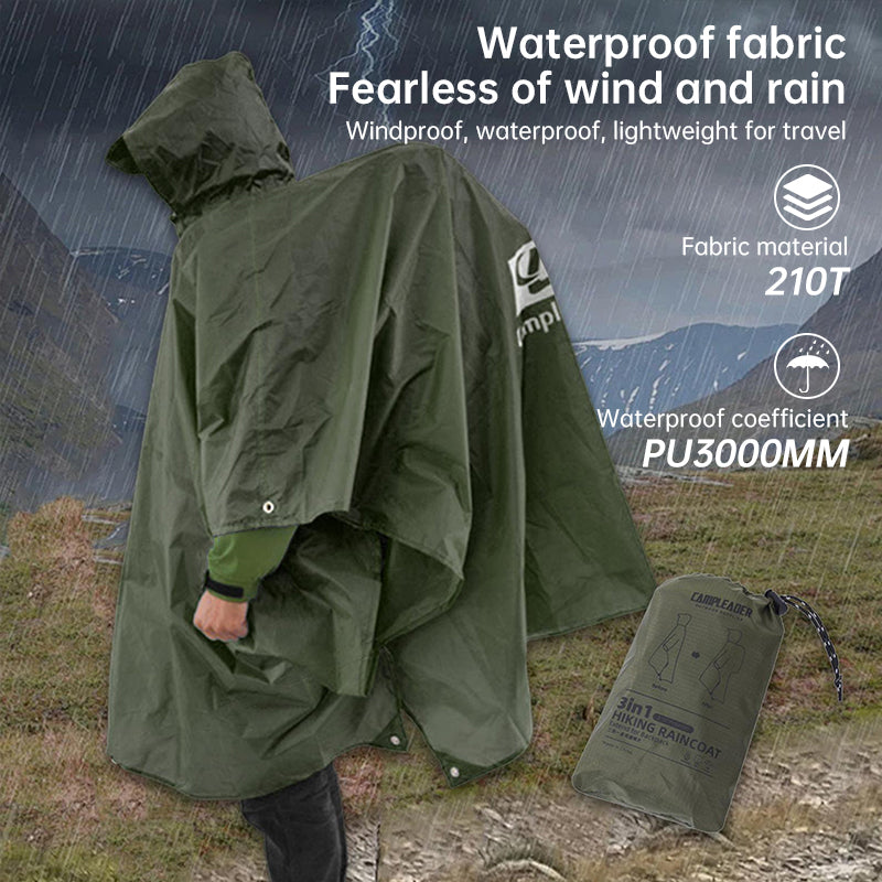 3 - in - 1 Waterproof Rain Poncho for Outdoor Use: Motorcycle, Camping, Hiking & Travel