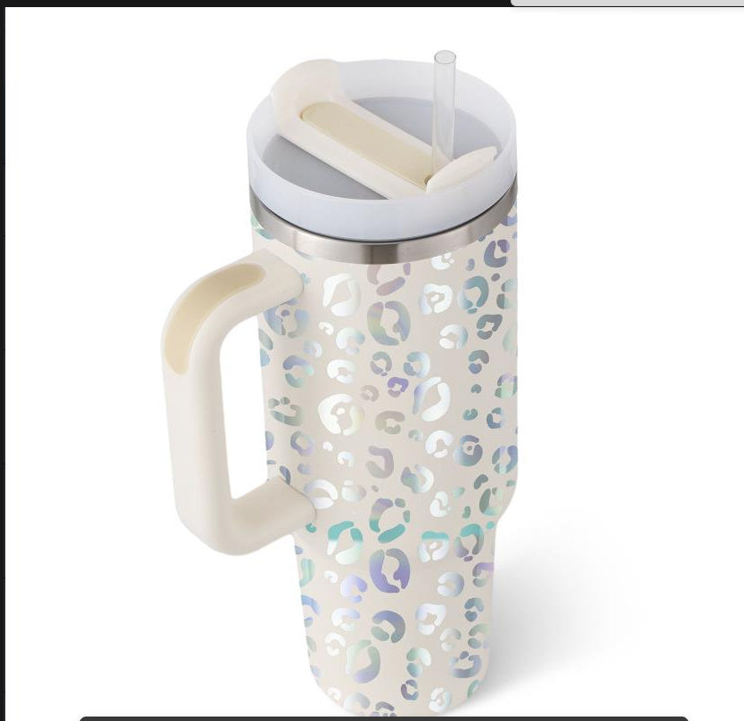 Gobelet isotherme de 113 cl avec poignée et paille, en acier inoxydable, anti-fuite, avec couvercle, idéal pour la voiture, la salle de sport, le bureau ou les voyages.