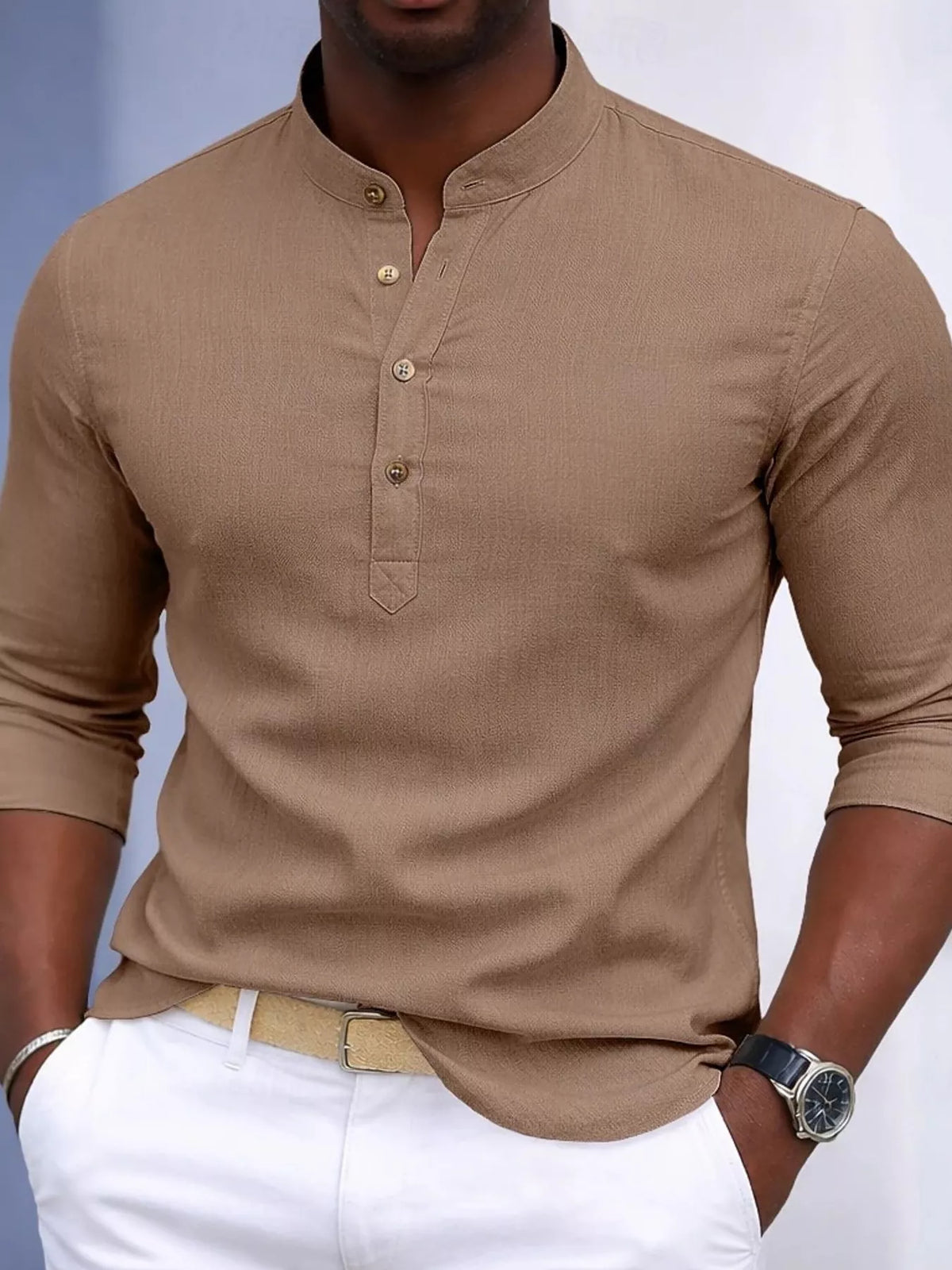 Button detail slim fit shirt, Khaki