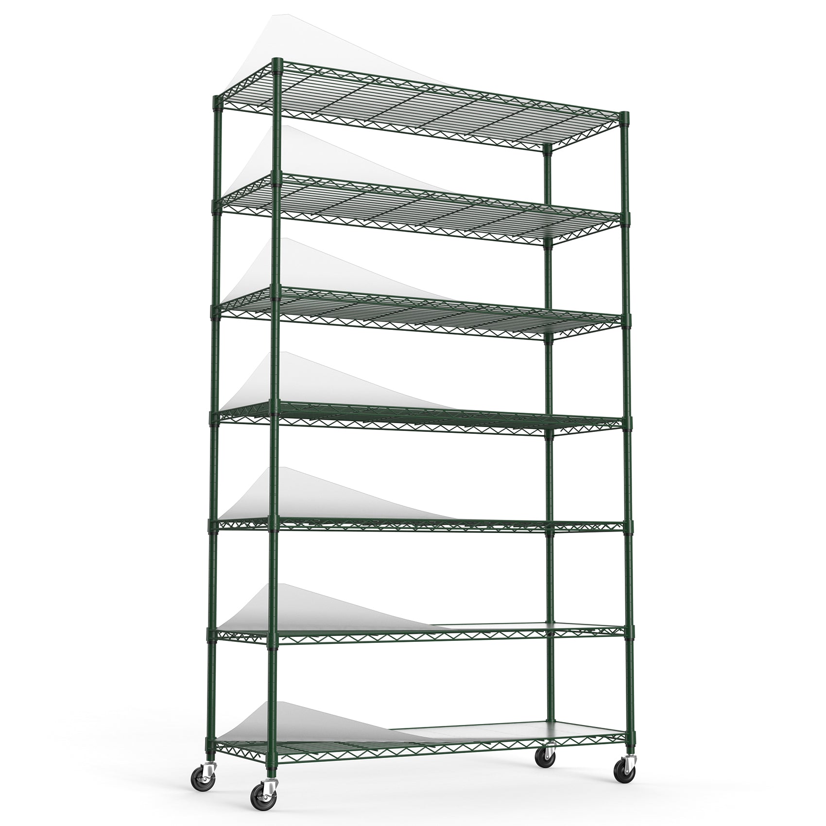 7 Tier Wire Shelving Unit 2450 LBS NSF Height Adjustable Metal Garage Storage Shelves with Wheels Green