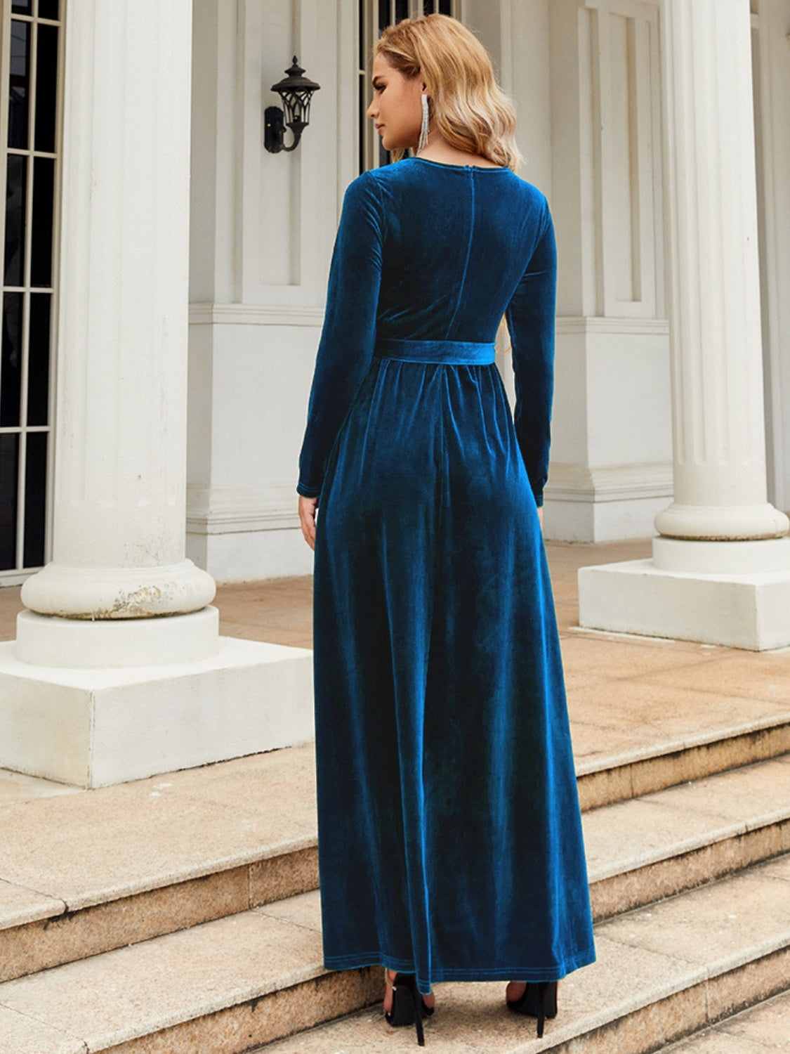 Tie-front long-sleeve maxi dress