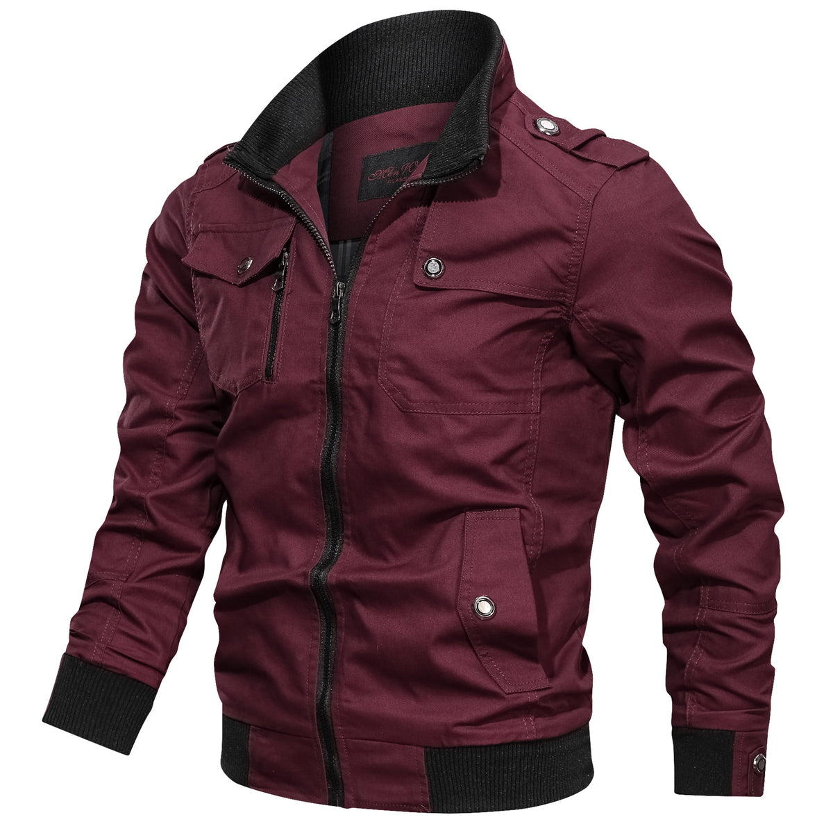 Stand collar field jacket, Burgundy, front