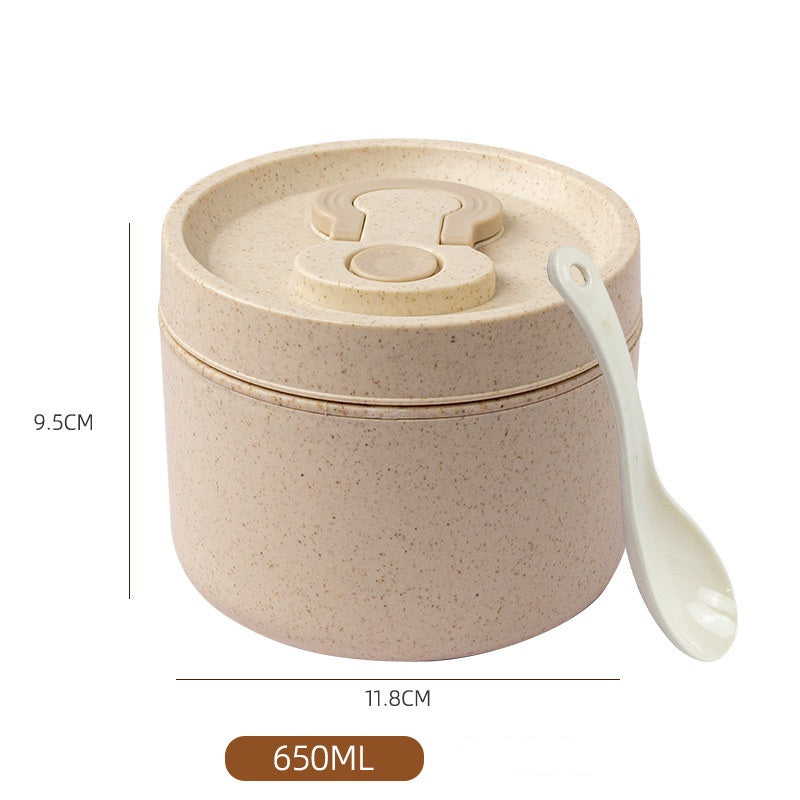 Sealed portable wheat straw insulated lunch box lunch box can be heated in microwave 650ml round lunch box