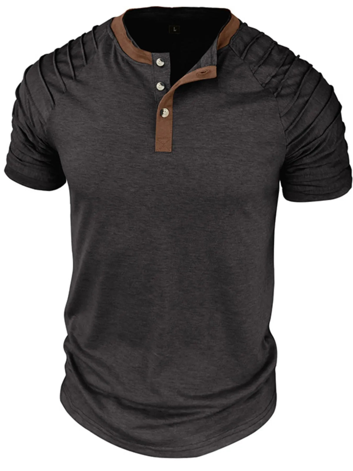 Casual henley short sleeve top with contrast collar, Dark Gray