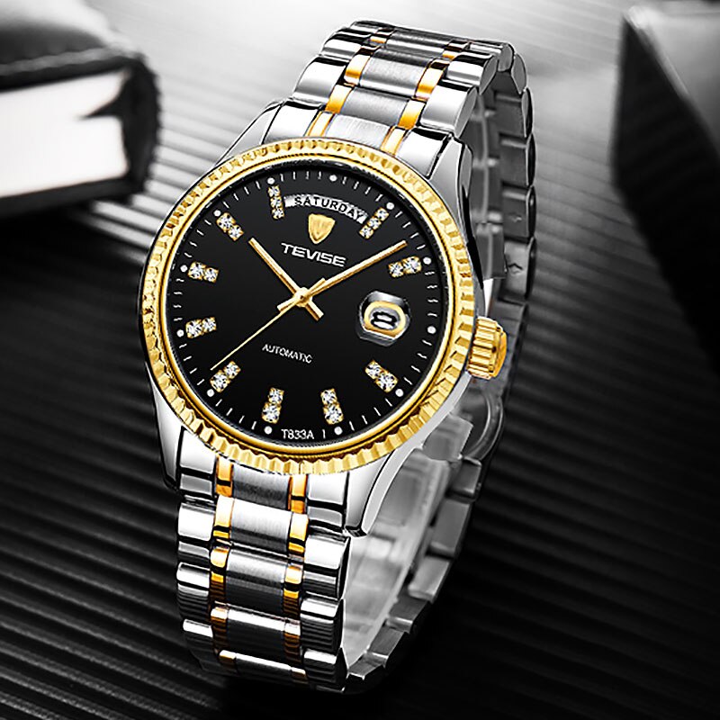 Tevise Men Luxury Golden Automatic Mechanical Watch Men Stainless steel Date Business Wristwatch Relogio Masculino