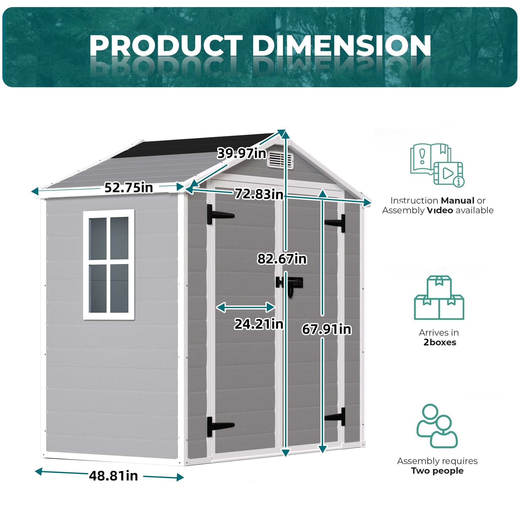 6' x 4.4' Resin Weather Resistant Outdoor Storage Shed with Floor for Garden,Backyard,Pool Tool, Light Grey