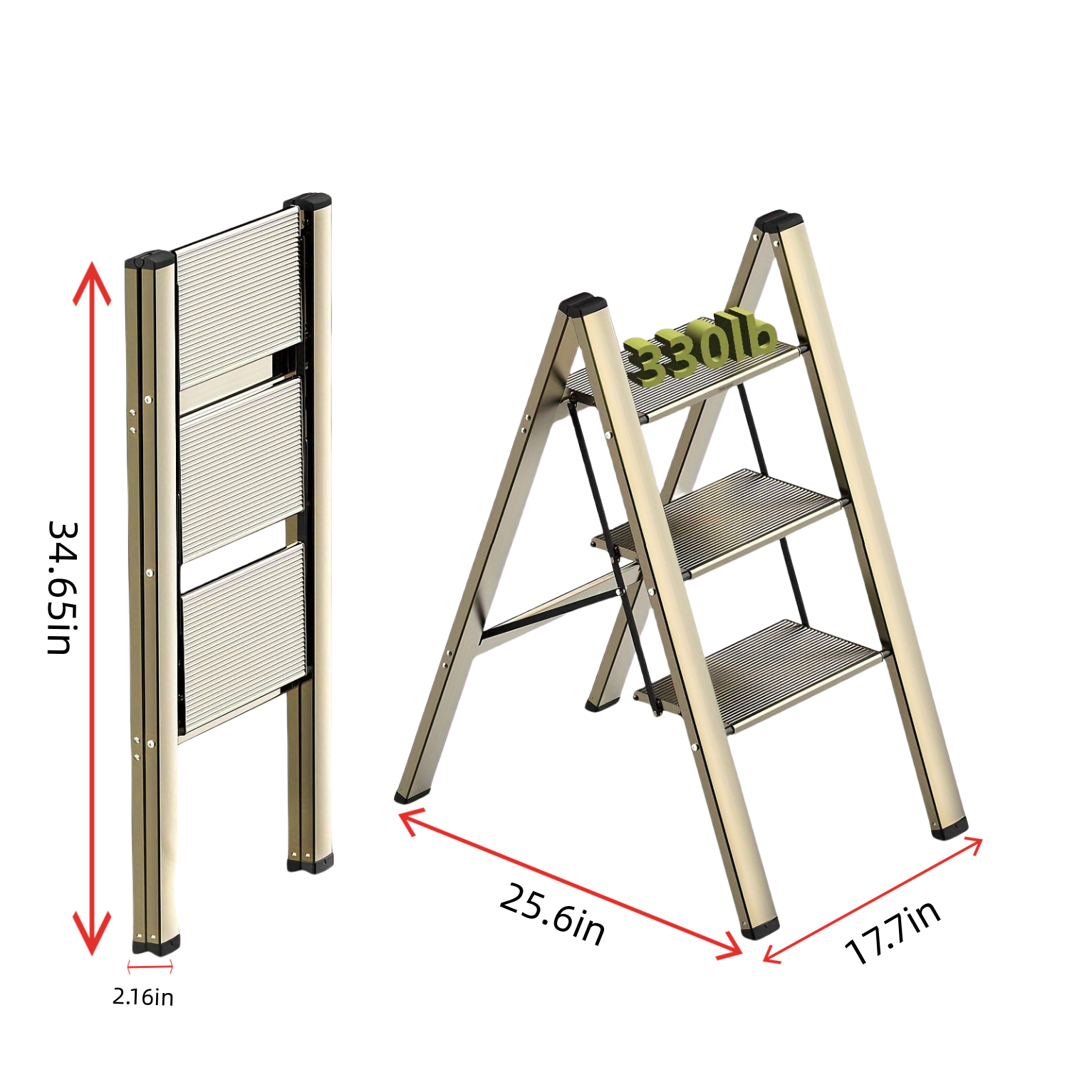 3-level ladder, aluminum alloy ladder, folding ladder, wide anti slip pedal, portable ladder with a weight capacity of 300 pound