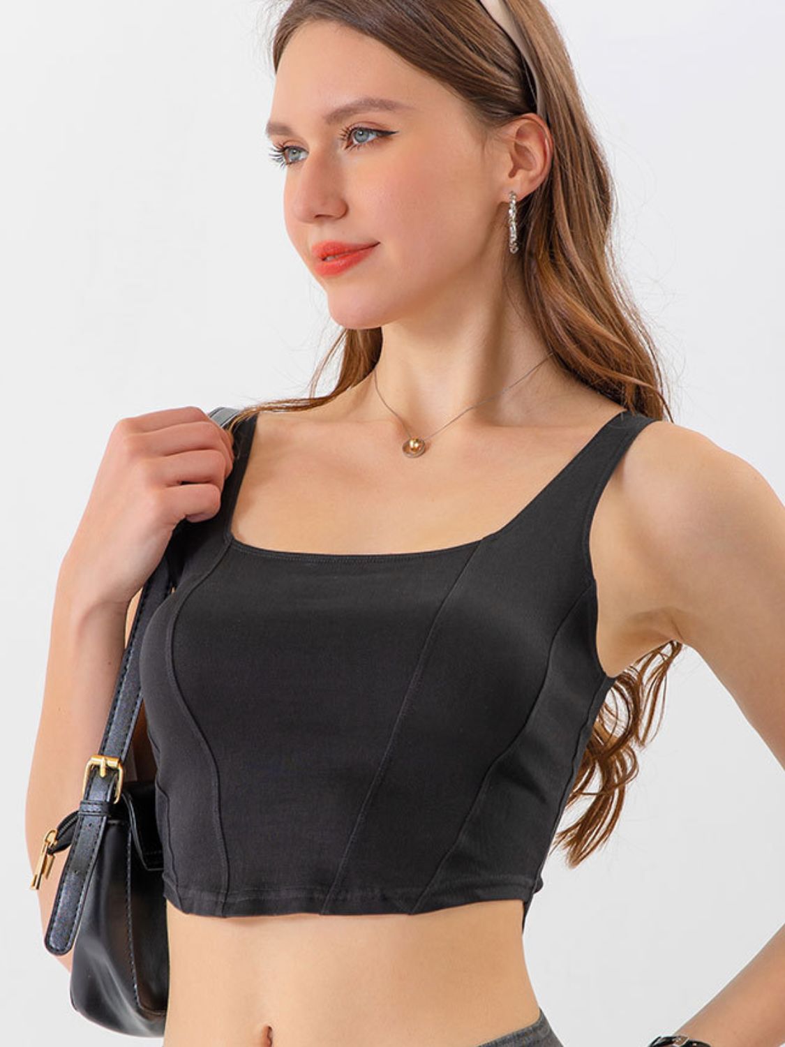 Seam detail cropped denim tank