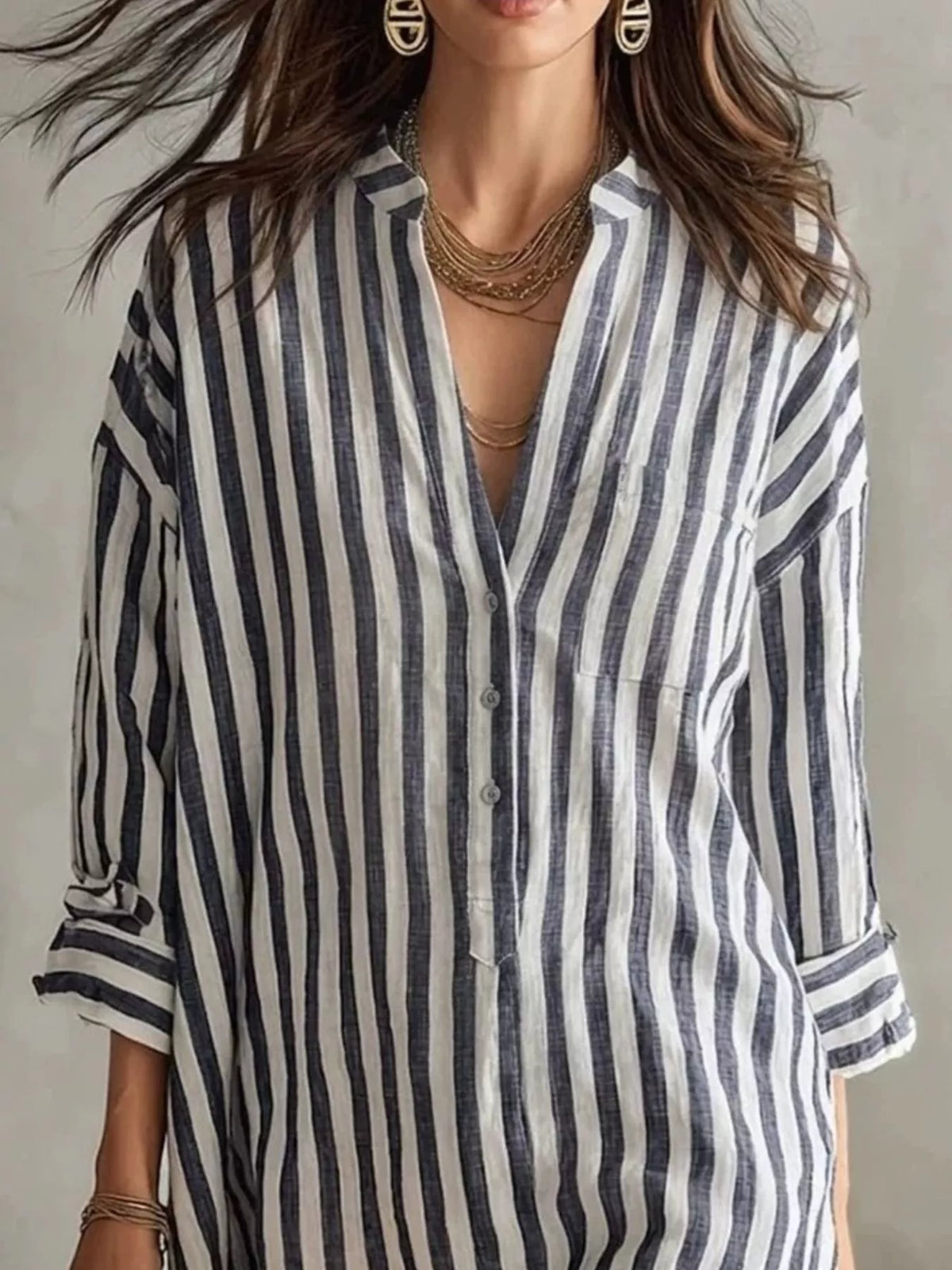 Striped 3/4 sleeve shirt dress