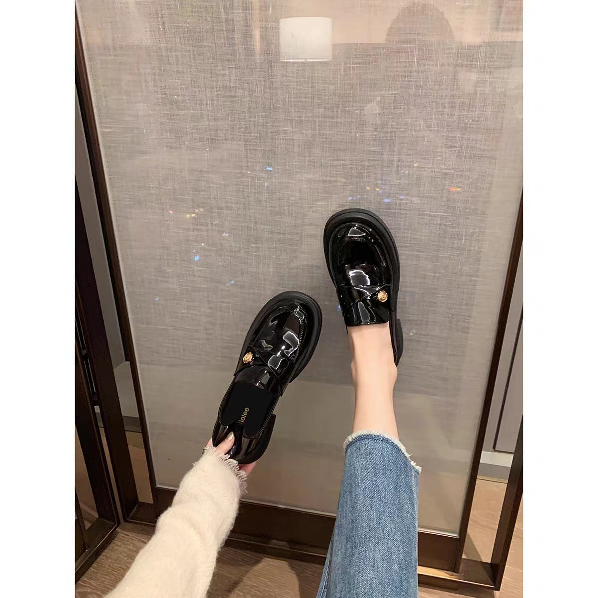 Chunky-heel leather loafers
