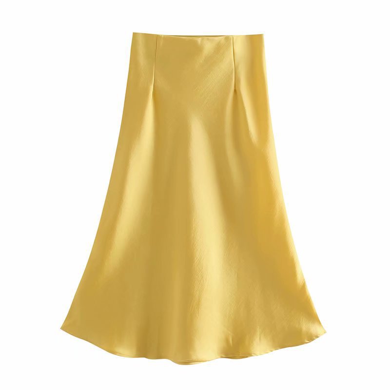 Satin midi skirt – yellow