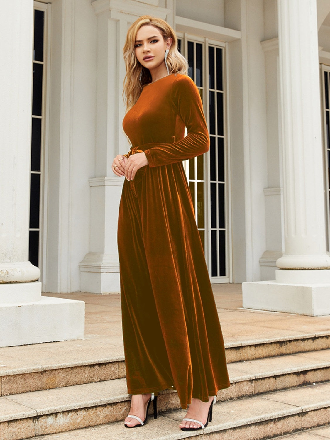 Tie-front long-sleeve maxi dress