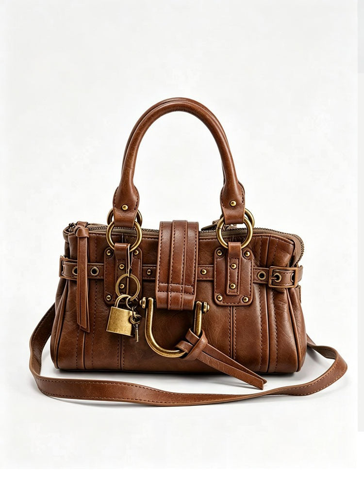 Buckled leather satchel