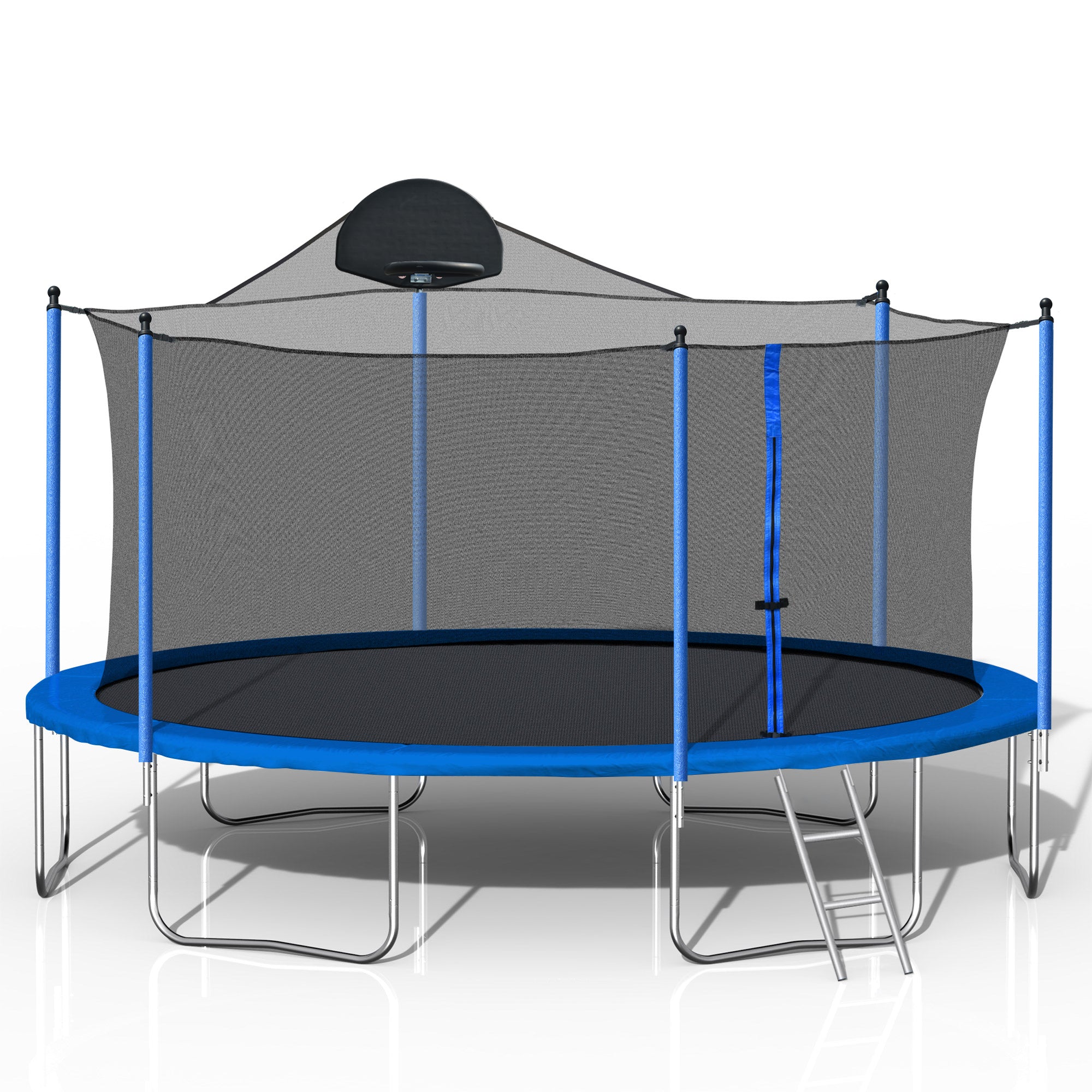 14FT Trampoline for Adults & Kids with Basketball Hoop, Outdoor Trampolines w/Ladder and Safety Enclosure Net for Kids and Adult