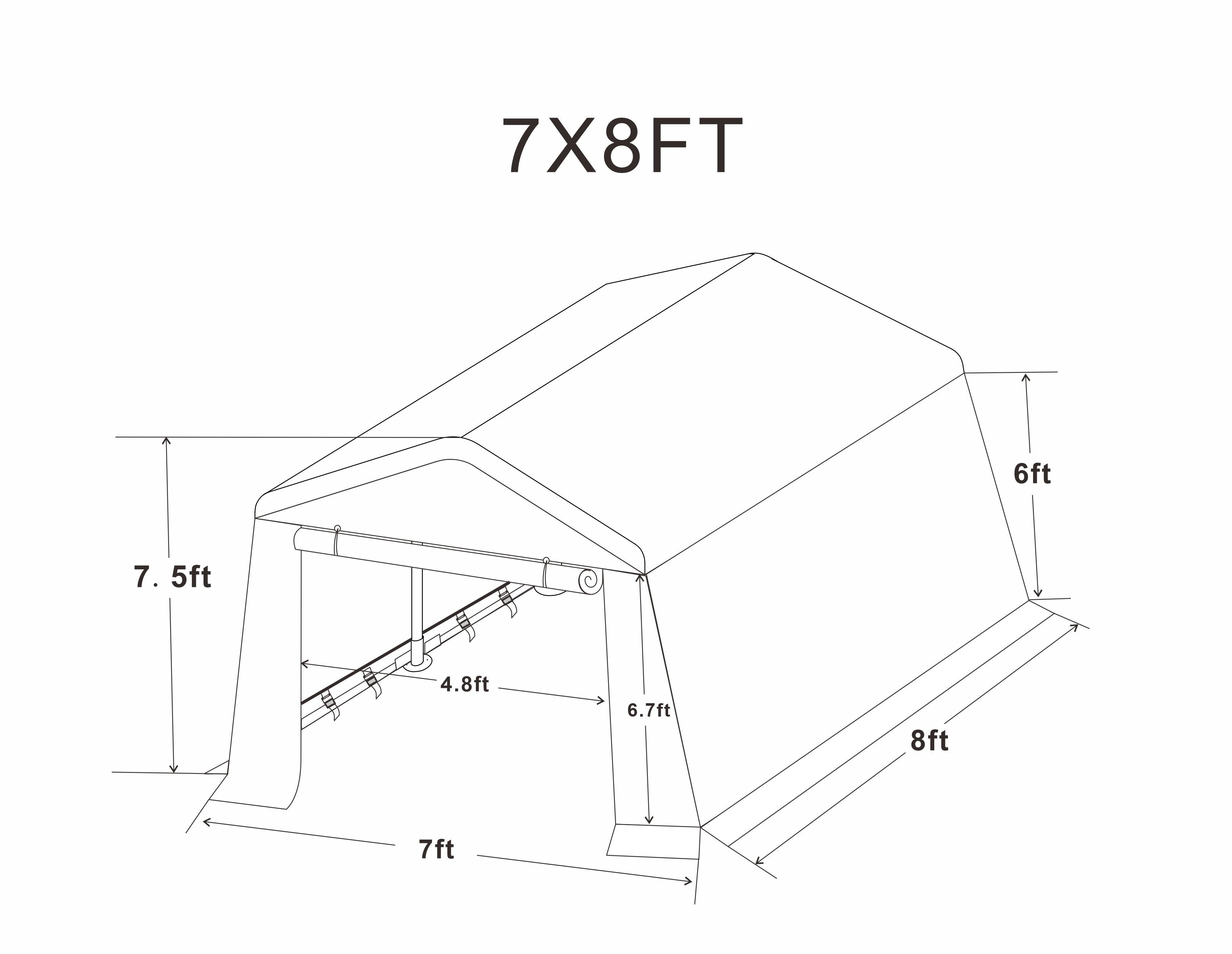 7x8 ft Outdoor Portable Gazebo Storage Shelter Shed with 2 Roll up Zipper Doors & Vents Carport