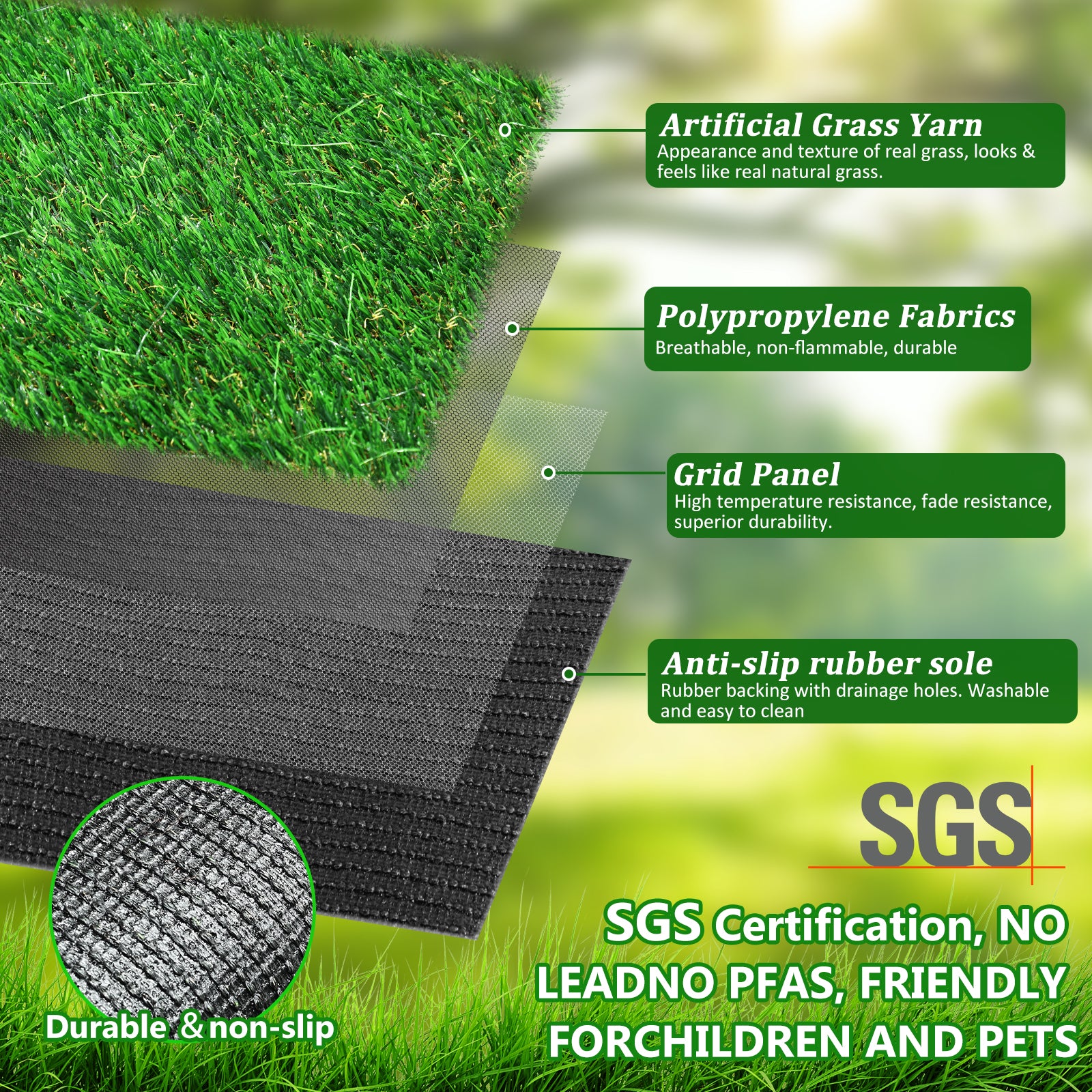 4FTX6FT outdoor artificial grass running blanket, thick and realistic fake grass roll with a pile height of 1.38 inches