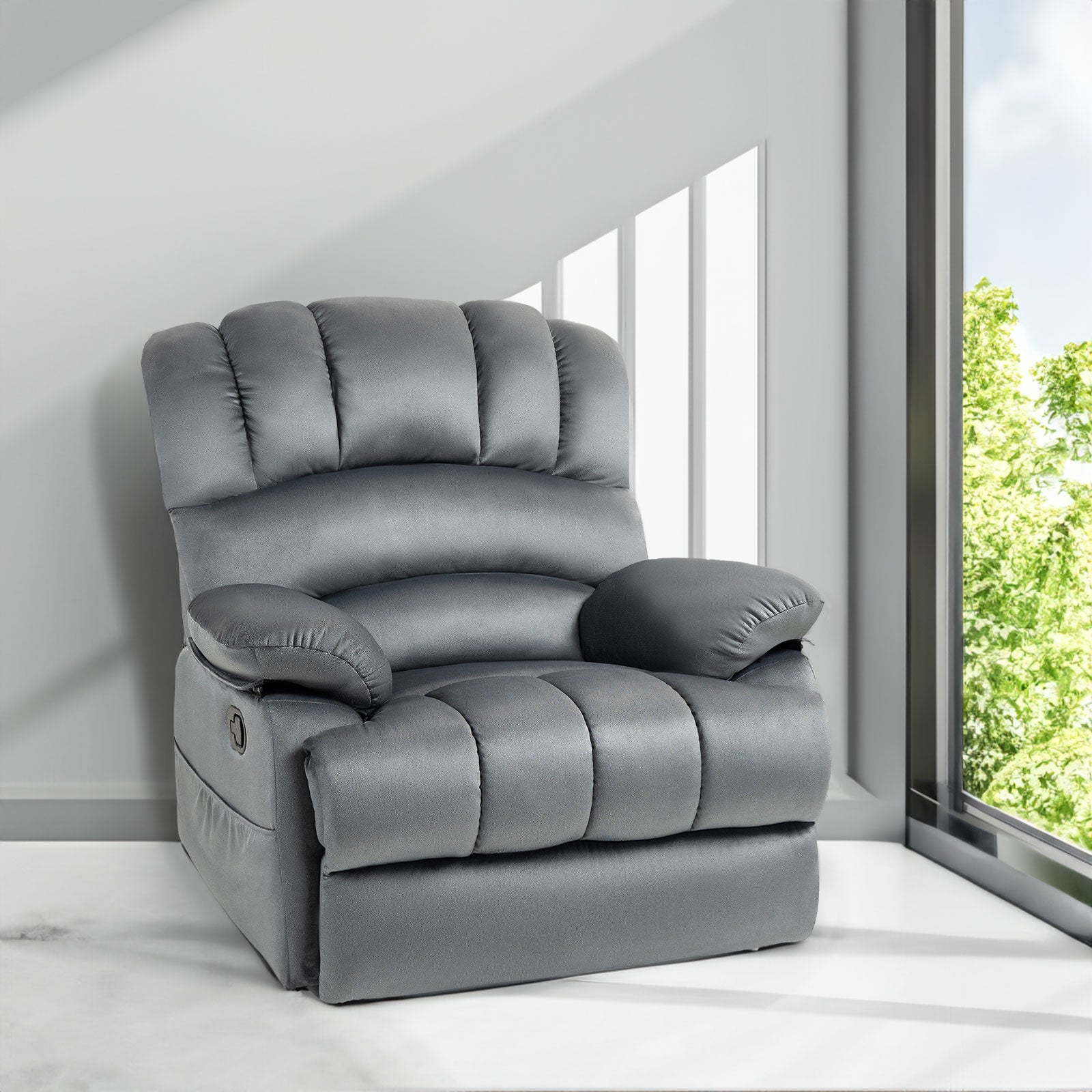 Large Manual Recliner Chair in Fabric for Living Room, Grey