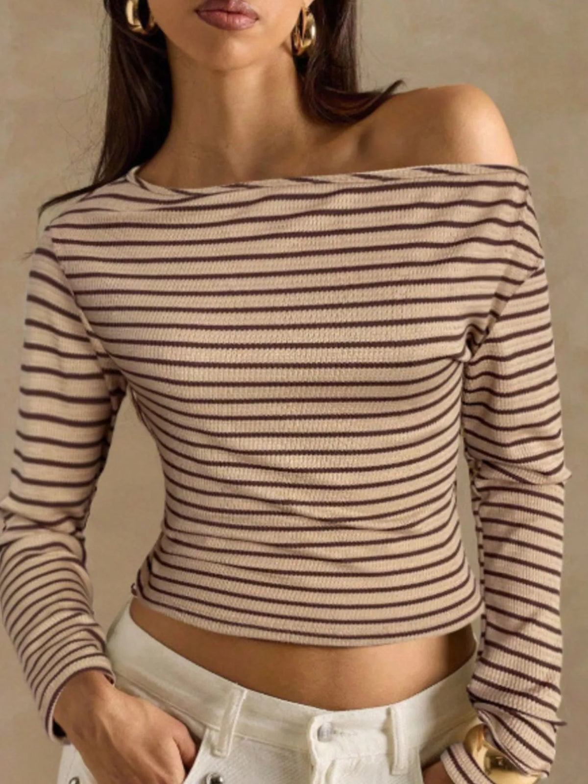 Off-shoulder striped rib top
