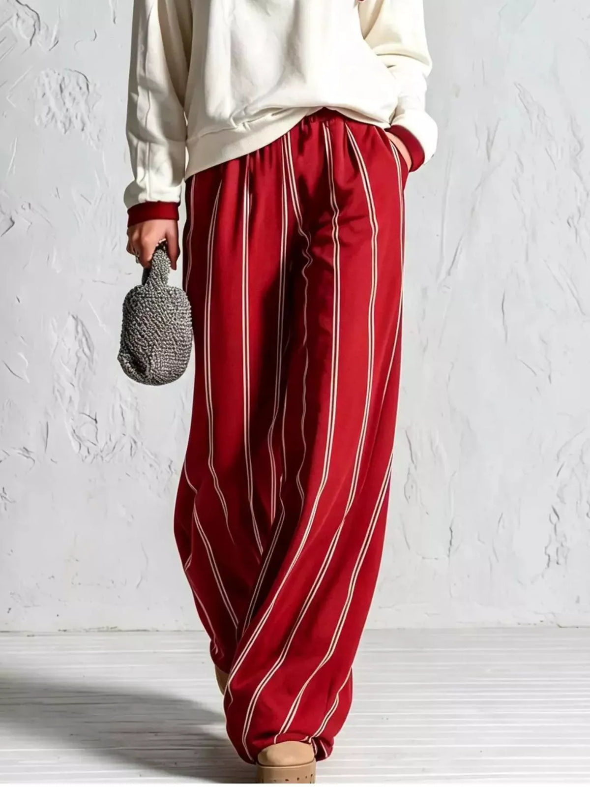 Quarter-zip and striped pants set