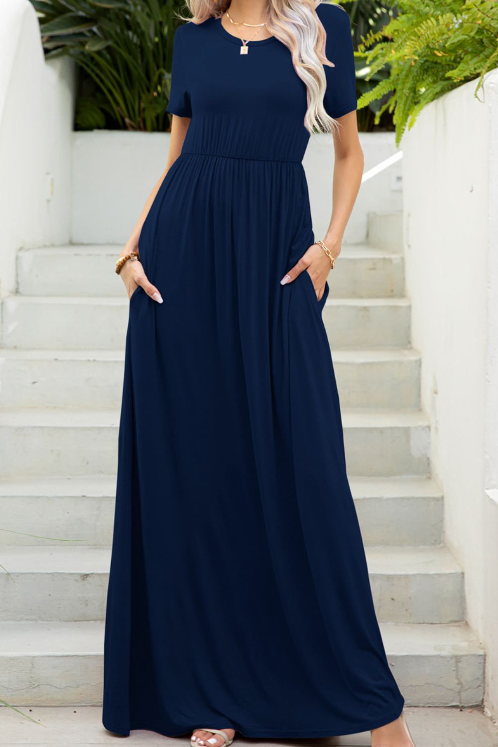 Maxi tee dress with pockets, Navy