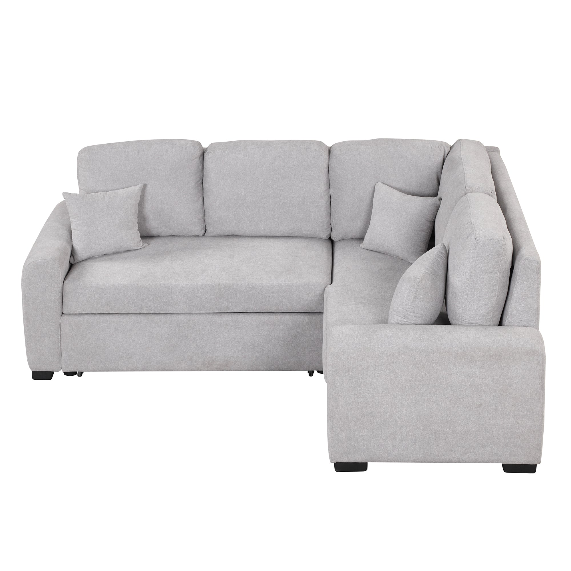 87.4"Sectional Sleeper Sofa with USB Charging Port and Plug Outlet Pull-Out Sofa Bed with 3 Pillows Grey