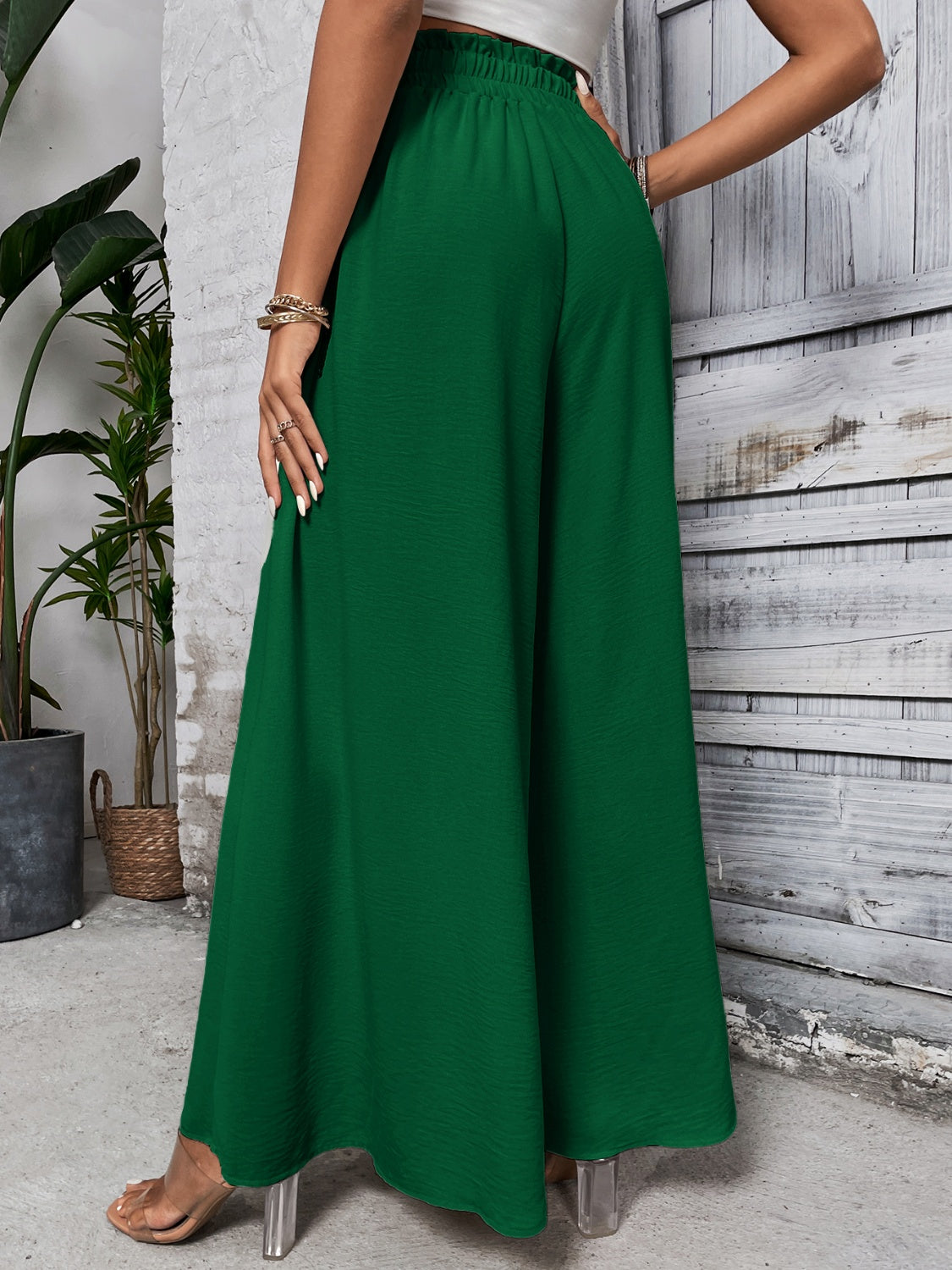 Tied high waist wide leg pants