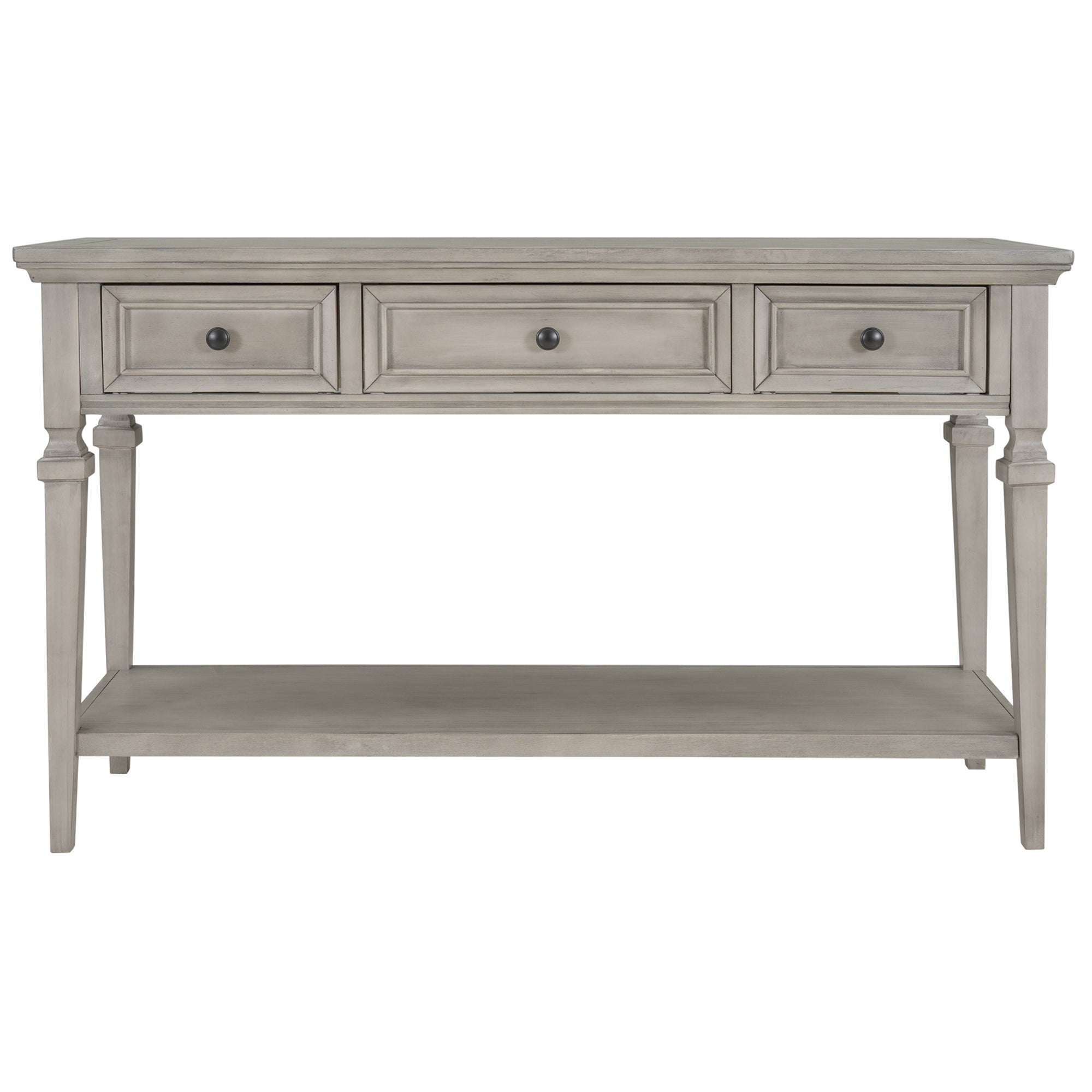 TREXM Classic Retro Style Console Table with Three Top Drawers and Open Style Bottom Shelf (Gray Wash)