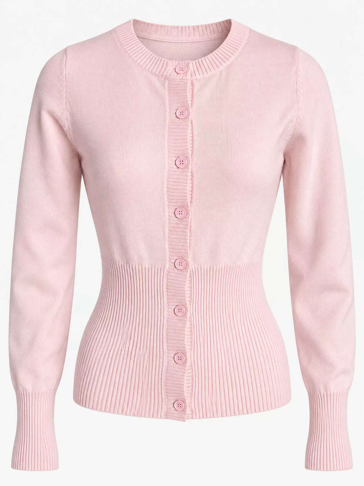 Slim-Fit Ribbed Knit Button-Down Cardigan, Pink