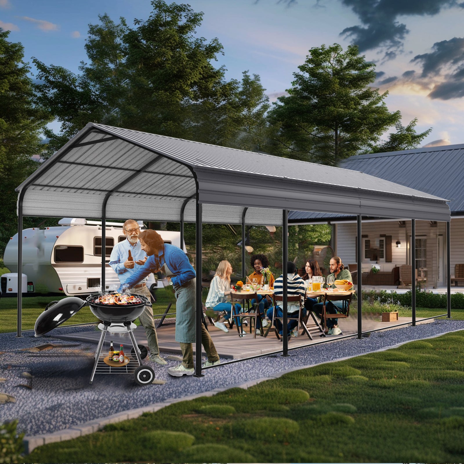 Metal Carport 12 ×20 FT Heavy Duty with Galvanized Steel Roof Metal Garage Canopy