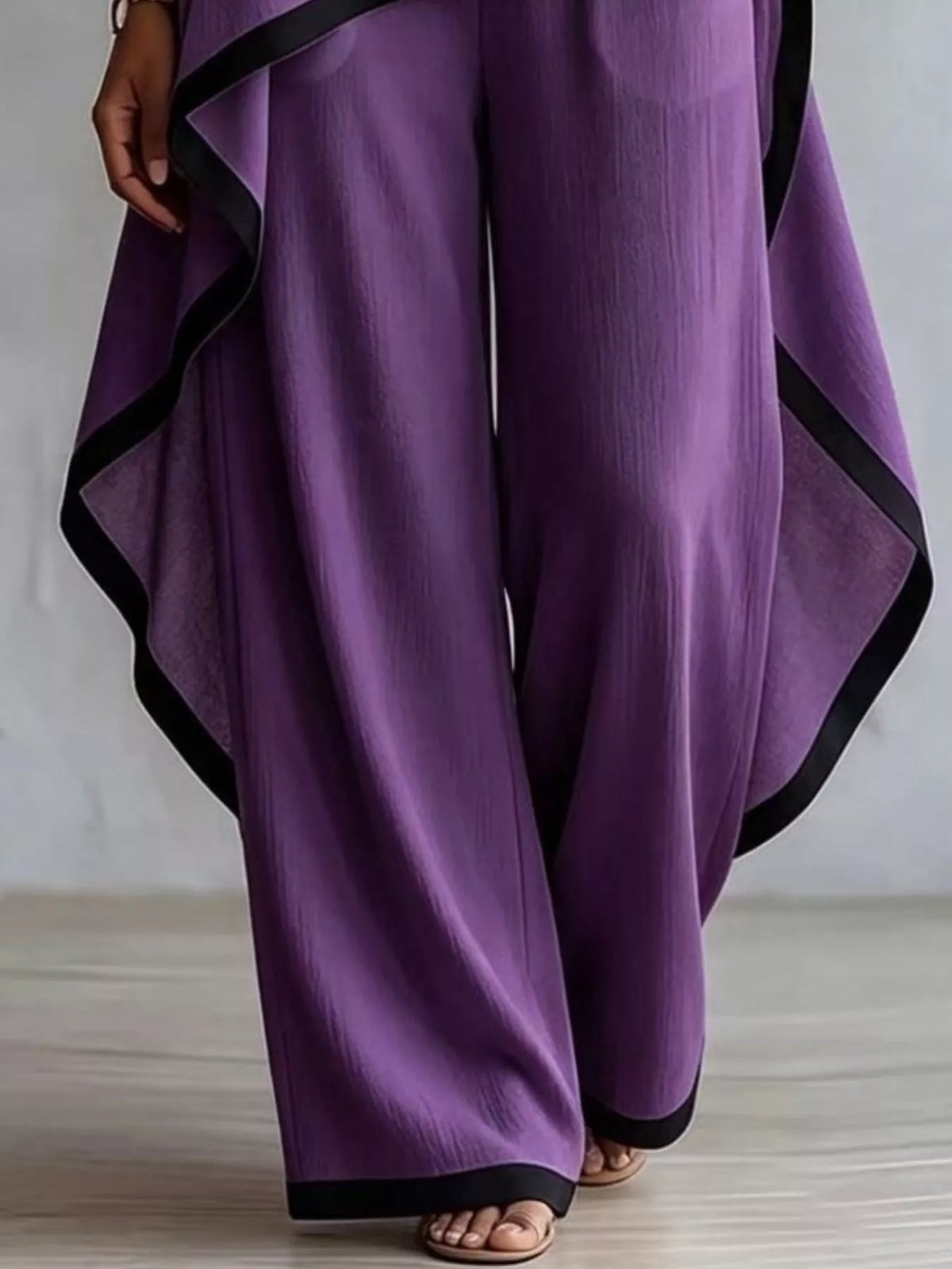 Contrast trim high-low top and pants set