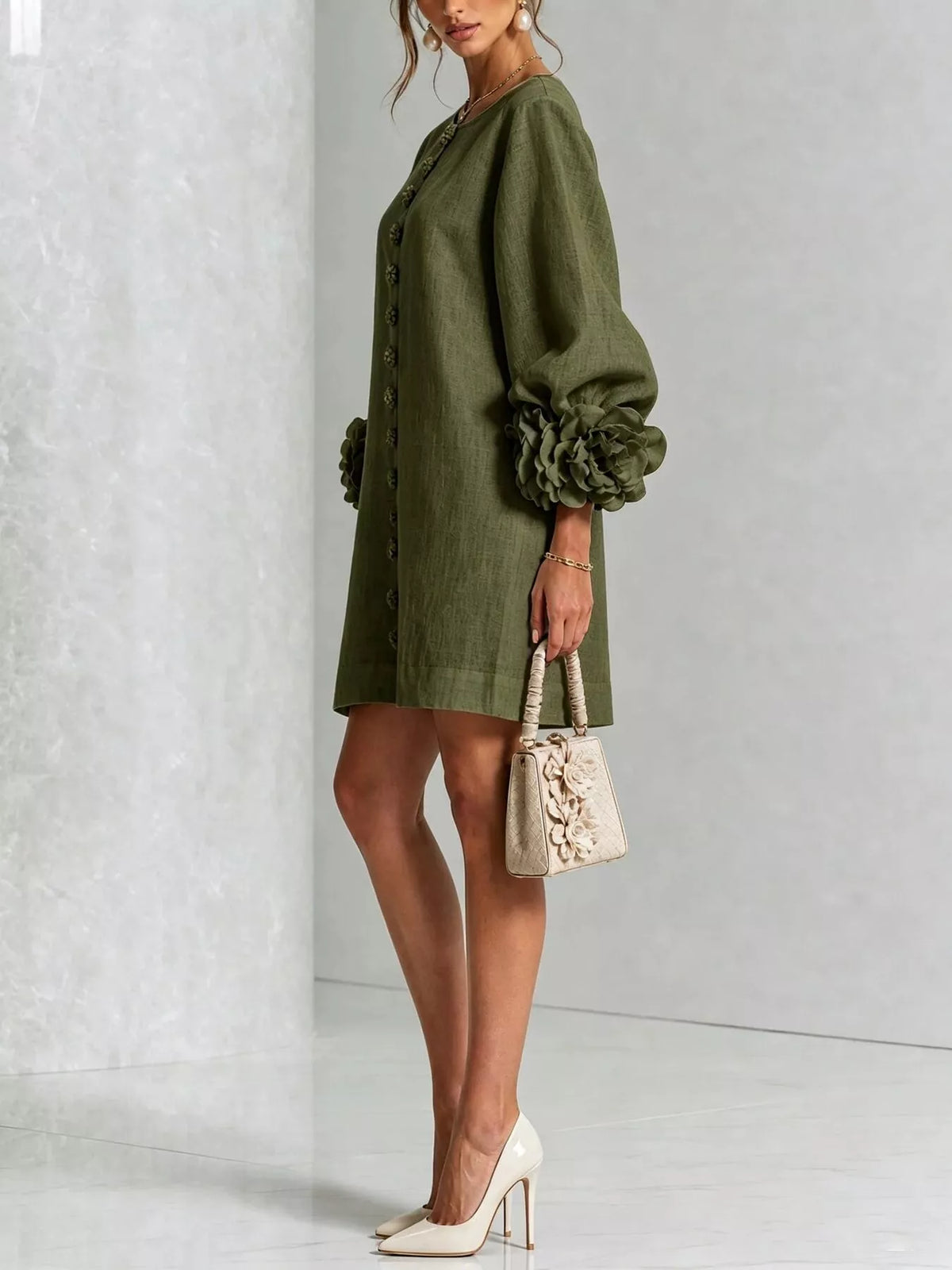 3D floral mini dress