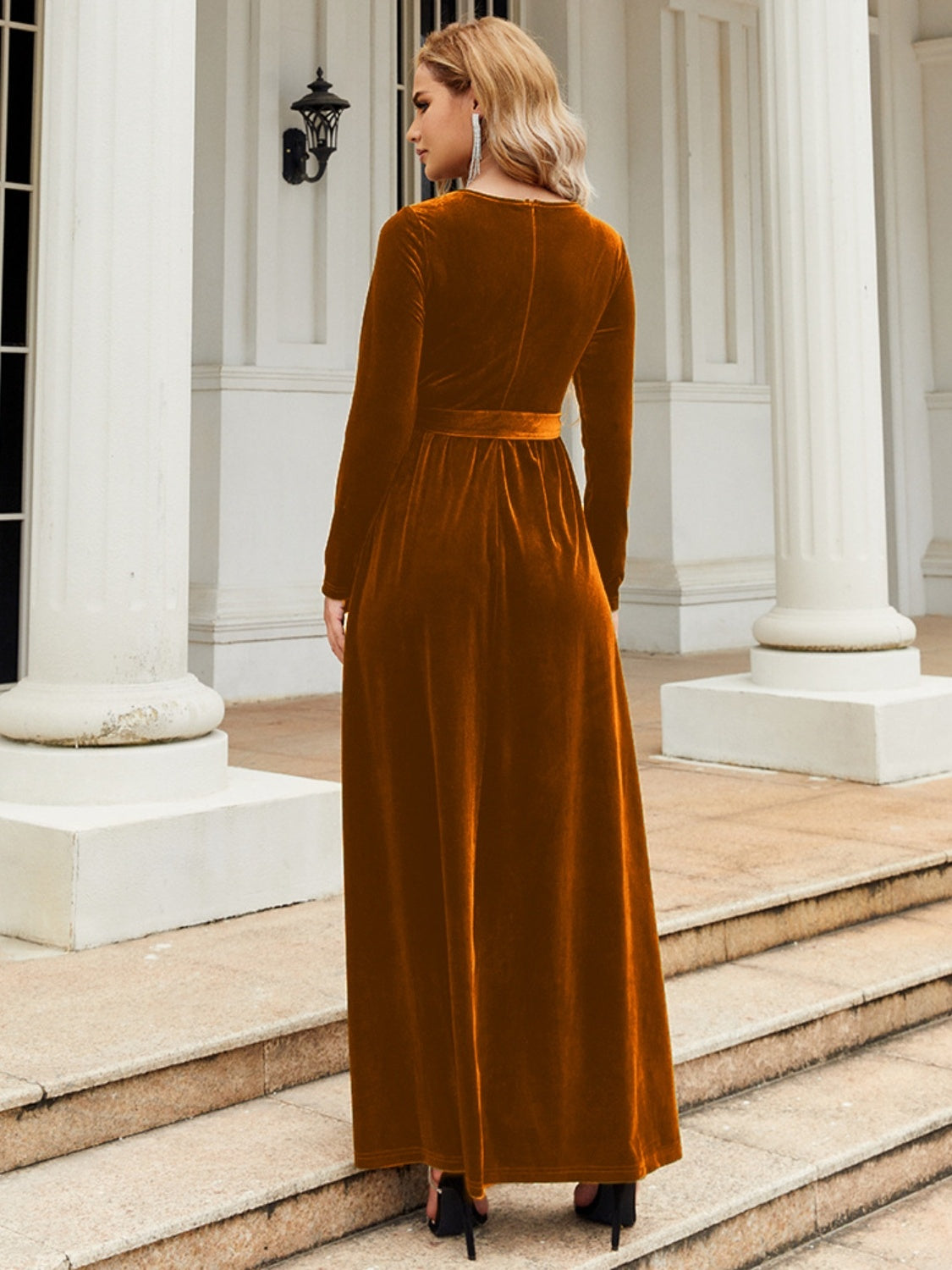 Tie-front long-sleeve maxi dress