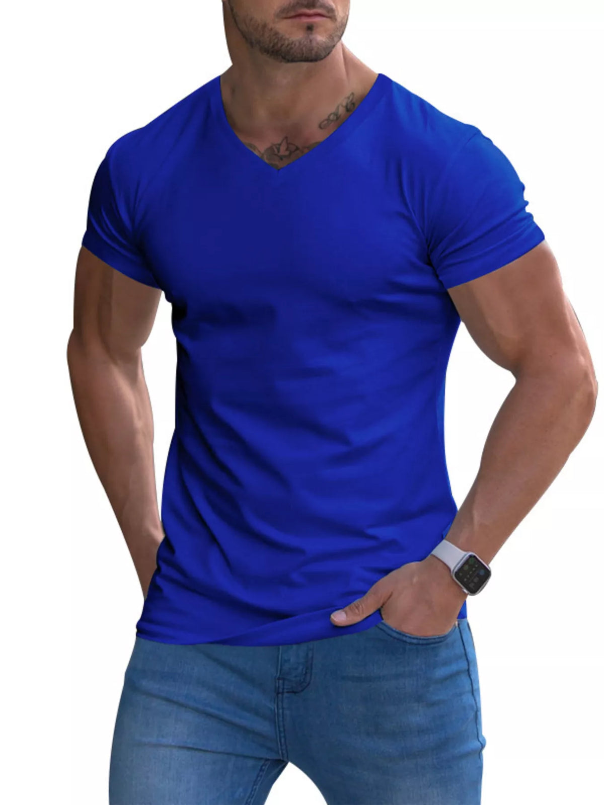 Slim V-neck tee – royal blue