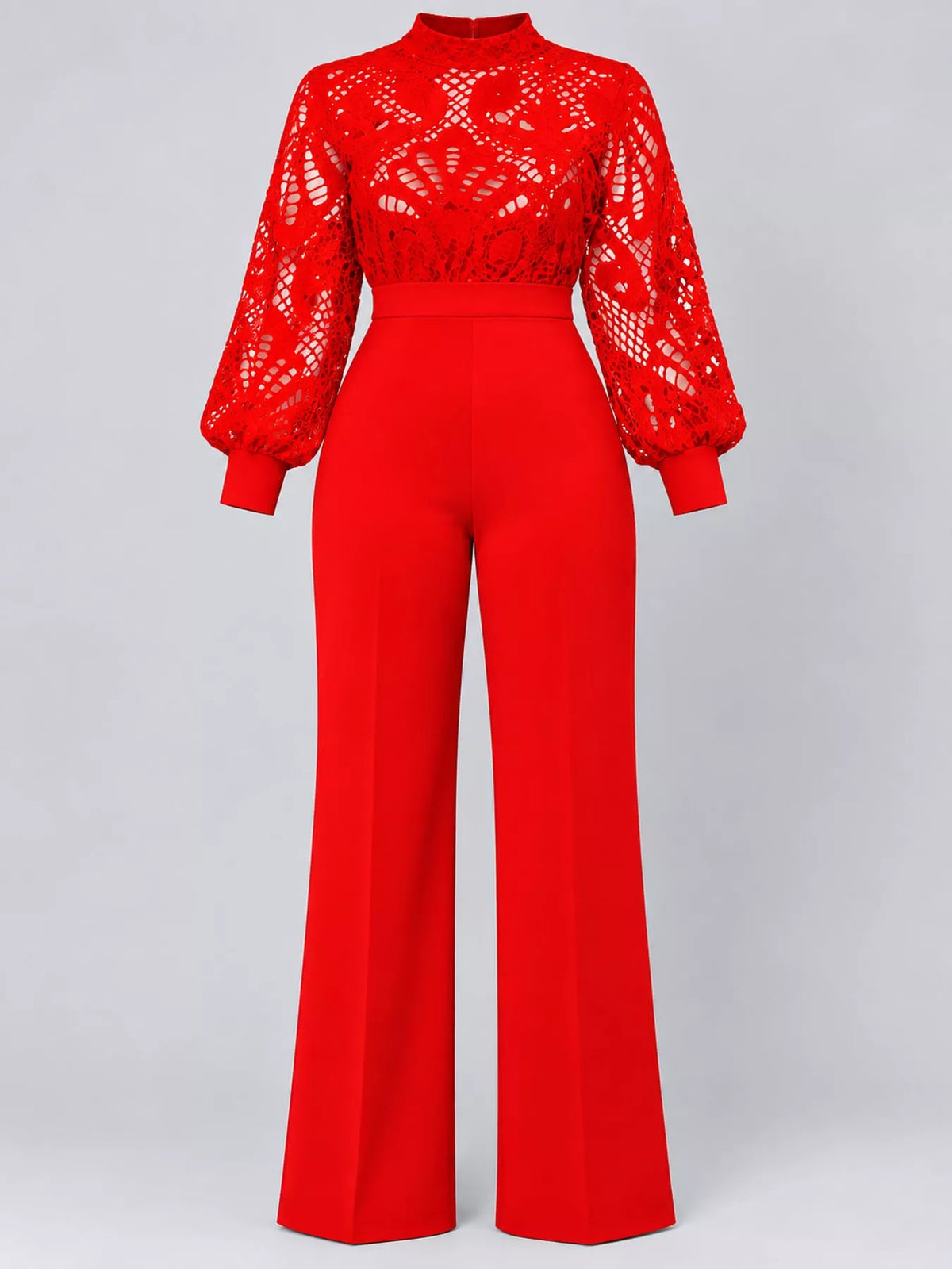 Lace lantern-sleeve jumpsuit