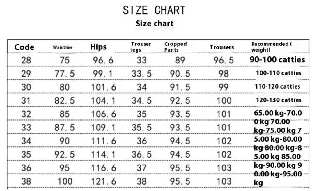 Size chart