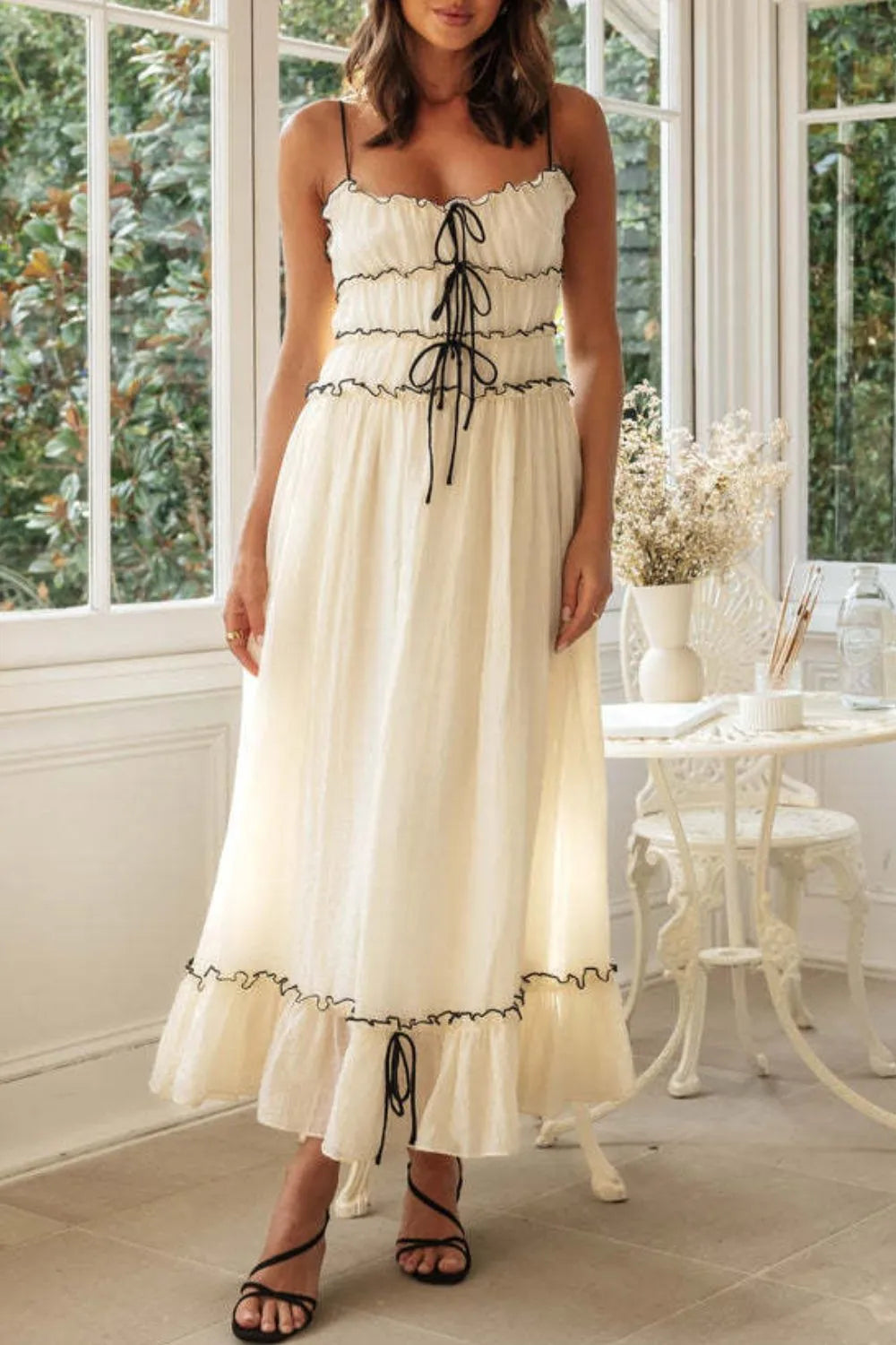 Tie-front midi cami dress