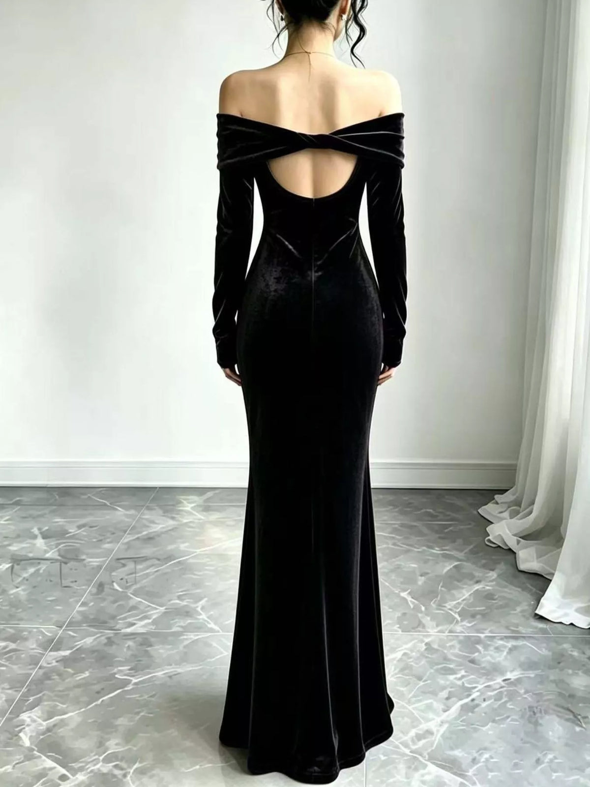 Velvet off-shoulder mermaid dress