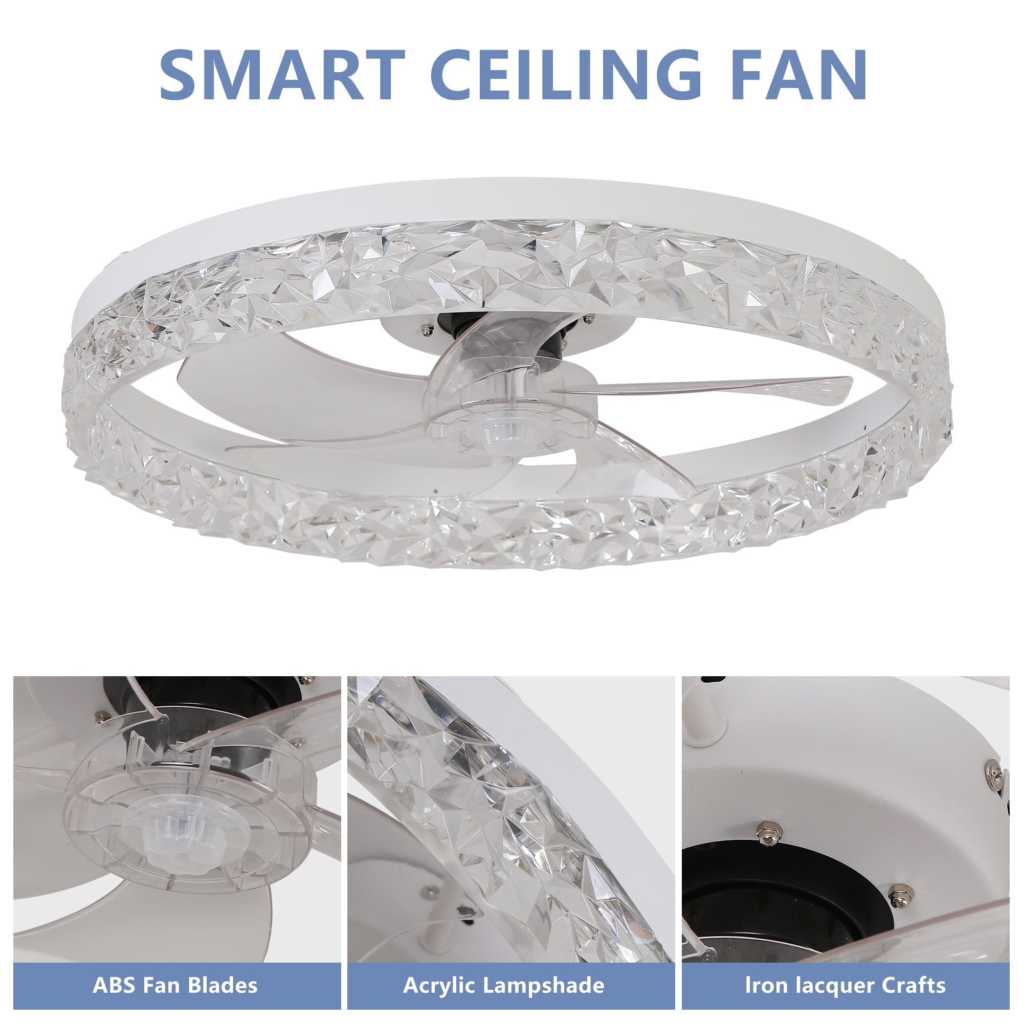 Modern acrylic ceiling fan light with remote control, dimmable LED pendant light, 6-speed adjustable, silent motor